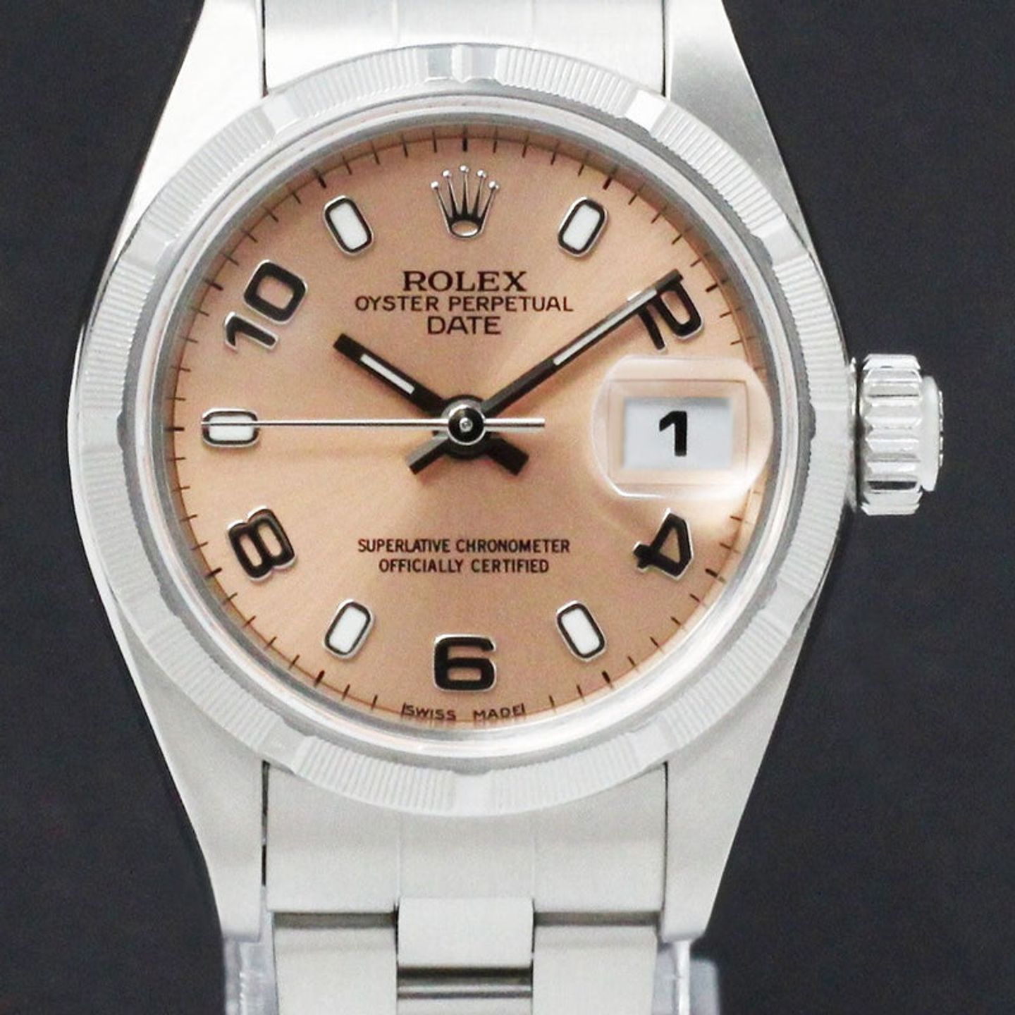 Rolex Oyster Perpetual Lady Date 79190 (2002) - Roze wijzerplaat 26mm Staal (1/7)