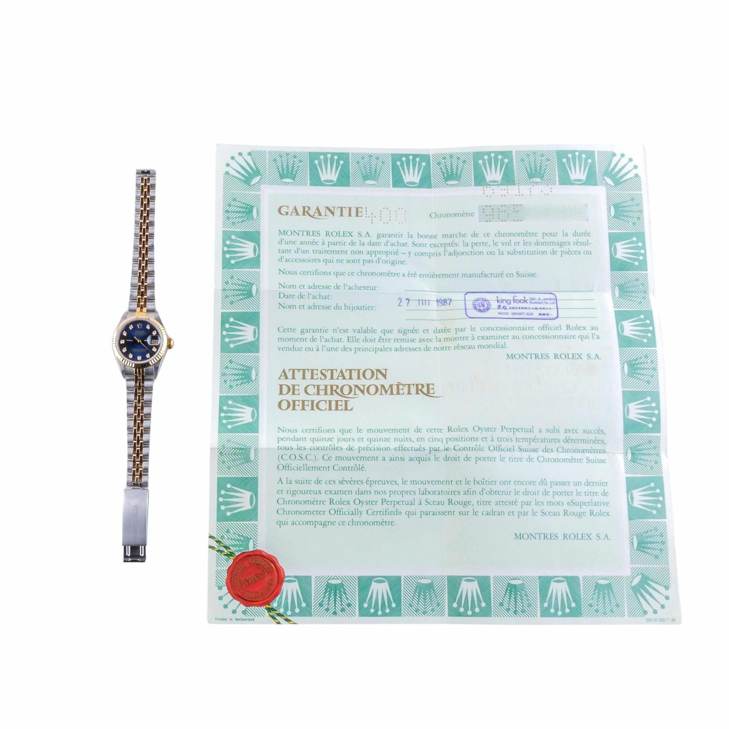 Rolex Lady-Datejust 69173 (1987) - Blue dial 26 mm Gold/Steel case (8/8)