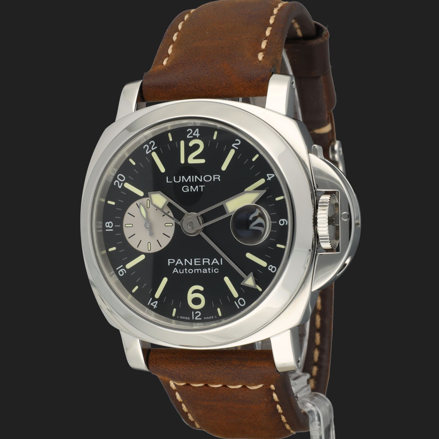 Panerai Luminor GMT Automatic PAM01088 (2020) - Zwart wijzerplaat 44mm Staal (1/8)