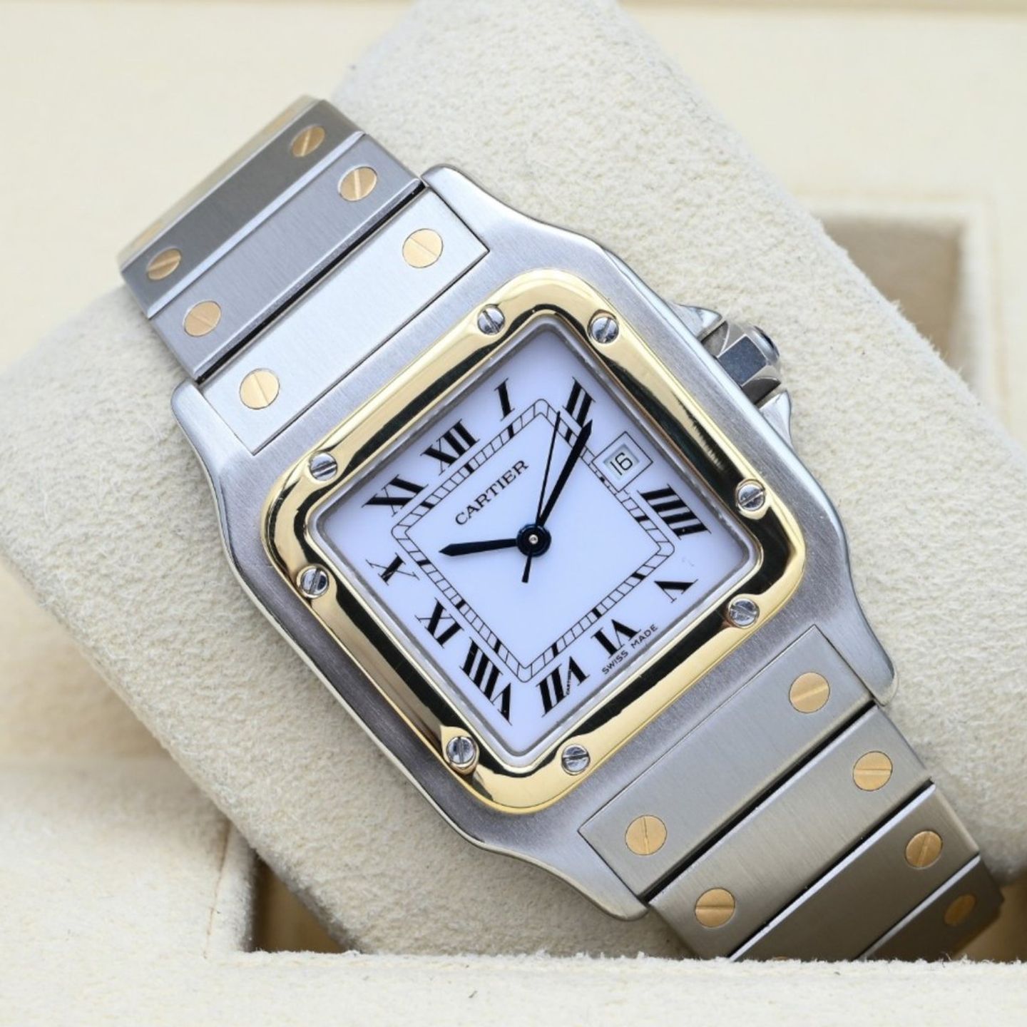 Cartier Santos 2961 (Onbekend (willekeurig serienummer)) - Wit wijzerplaat 29mm Goud/Staal (1/8)