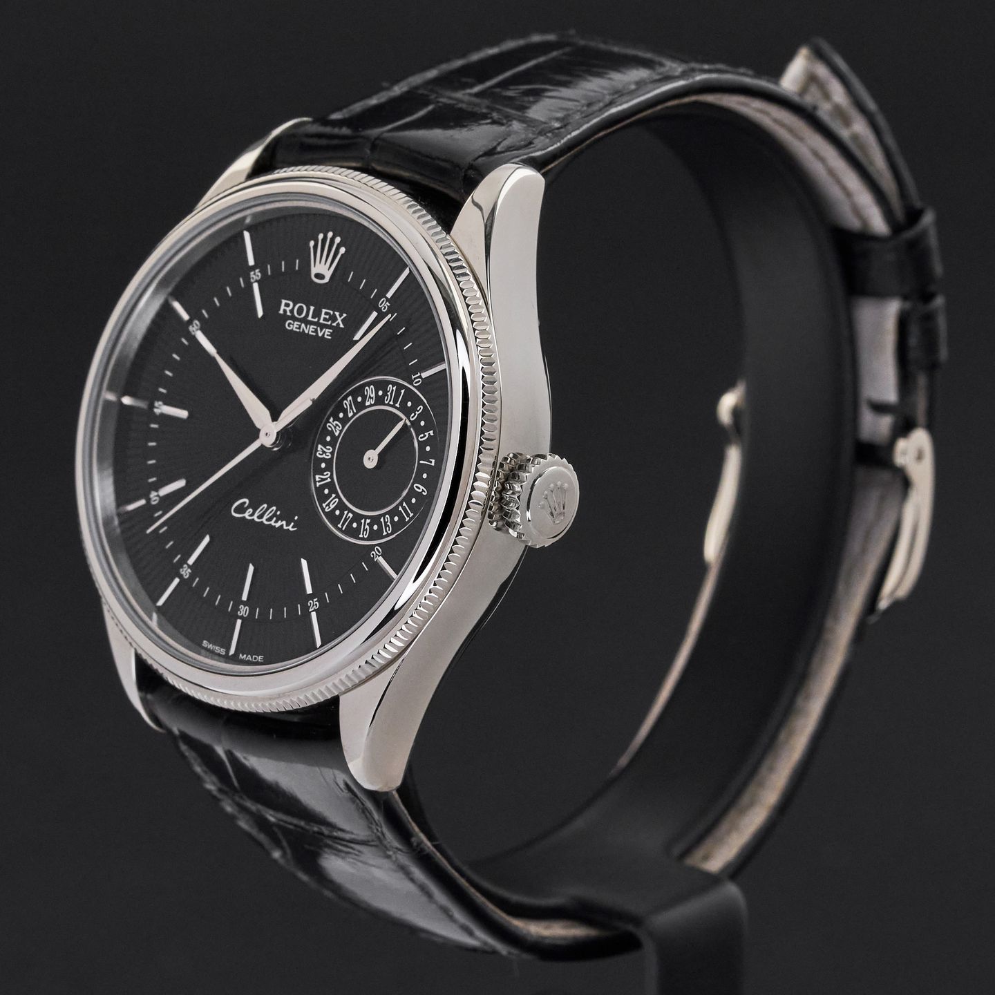 Rolex Cellini Date 50519 (2016) - Black dial 39 mm White Gold case (3/8)