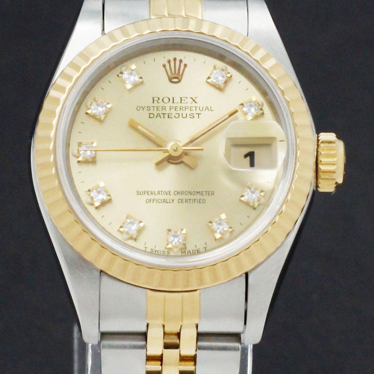 Rolex Lady-Datejust 69173 (1989) - Gold dial 26 mm Gold/Steel case (1/7)