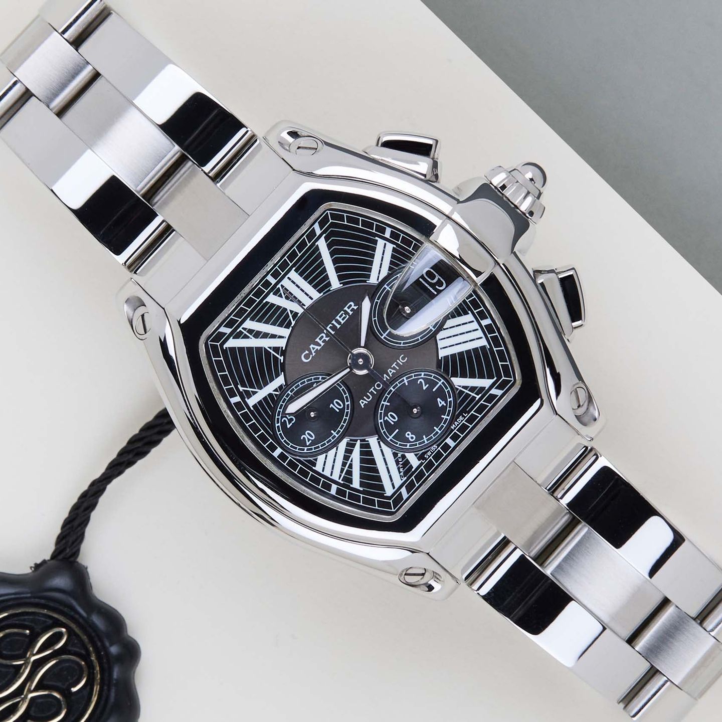 Cartier Roadster W62020X6 (2004) - Zwart wijzerplaat 43mm Staal (1/8)
