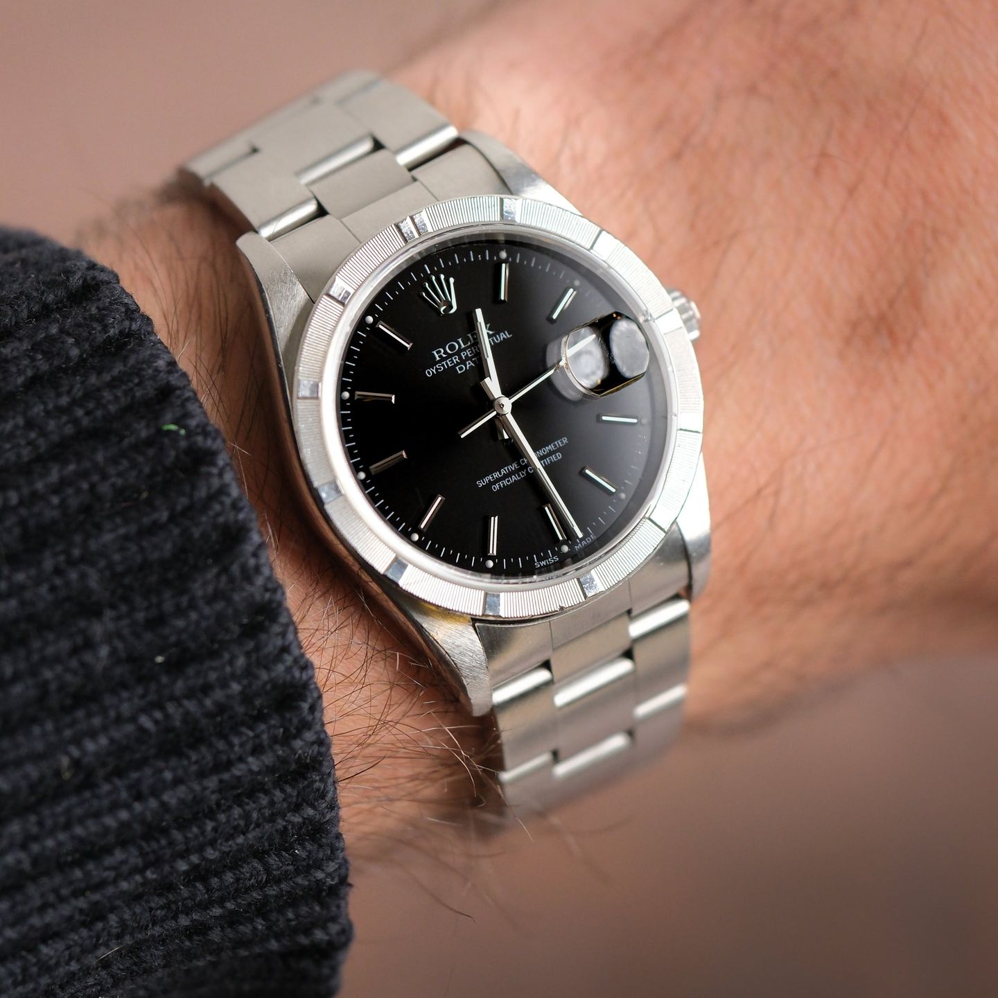 Rolex Oyster Perpetual Date 15210 (Unknown (random serial)) - Black dial 34 mm Steel case (1/8)