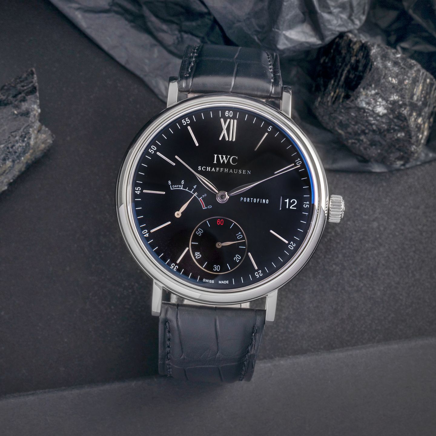 IWC Portofino Hand-Wound IW510102 (Unknown (random serial)) - Black dial 45 mm Steel case (1/8)