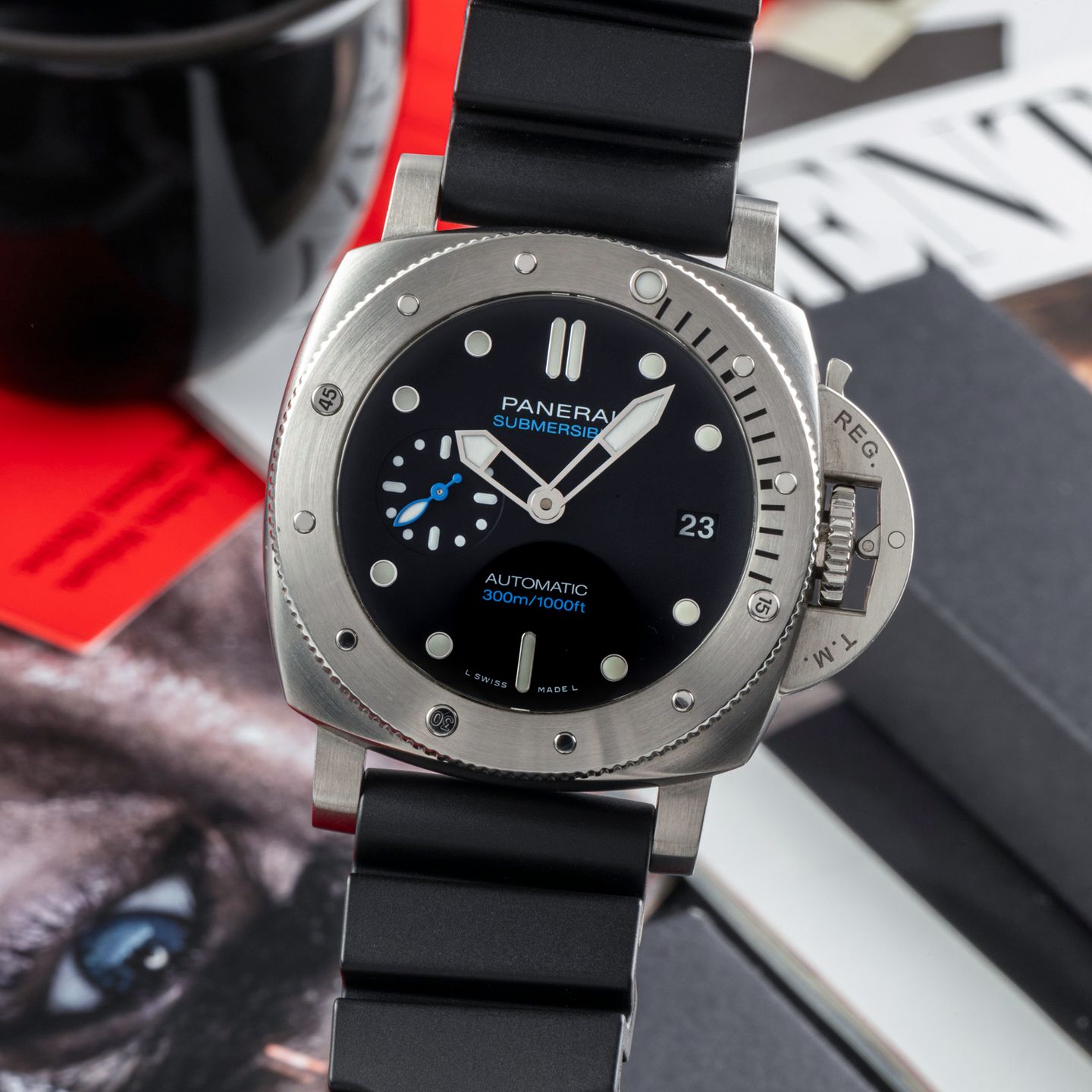 Panerai Luminor Submersible PAM00973 (Onbekend (willekeurig serienummer)) - Zwart wijzerplaat 42mm Staal (3/8)