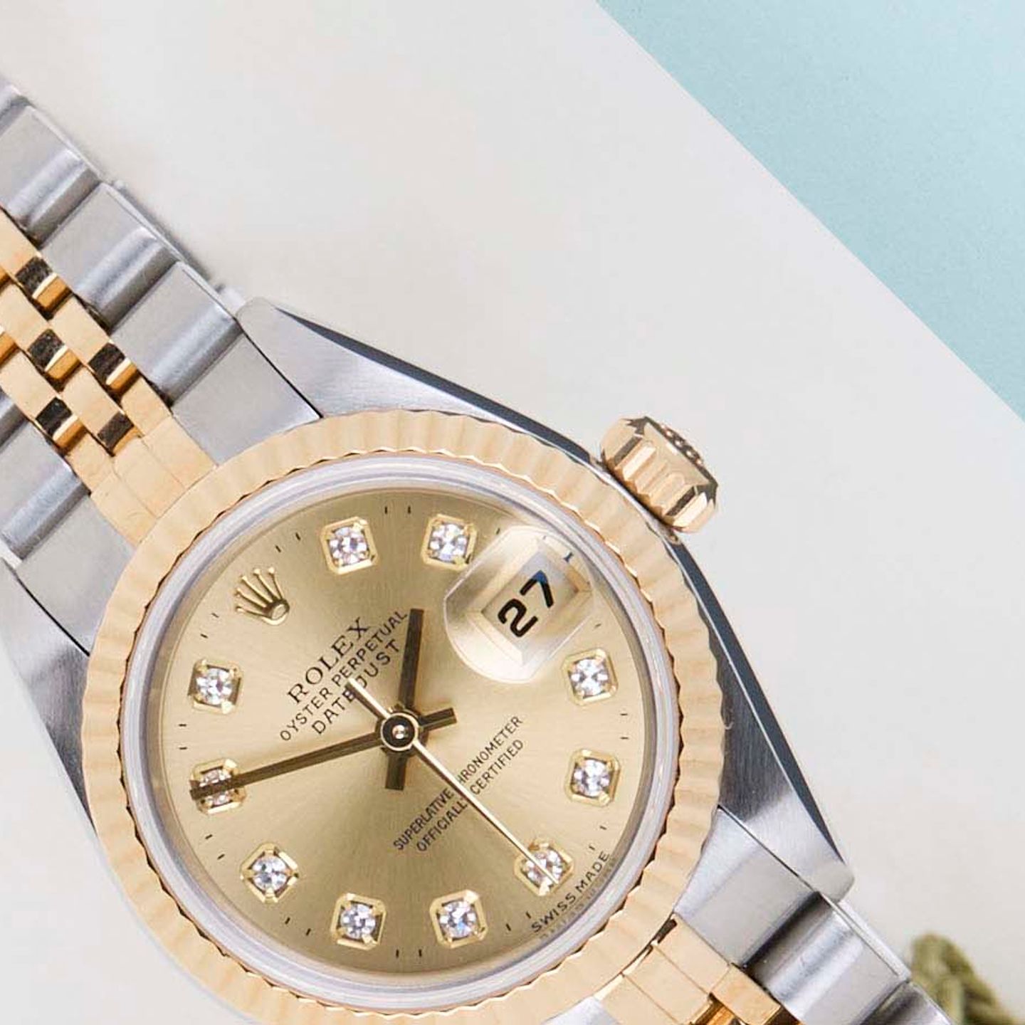 Rolex Lady-Datejust 69173 (1996) - Champagne wijzerplaat 26mm Goud/Staal (3/8)
