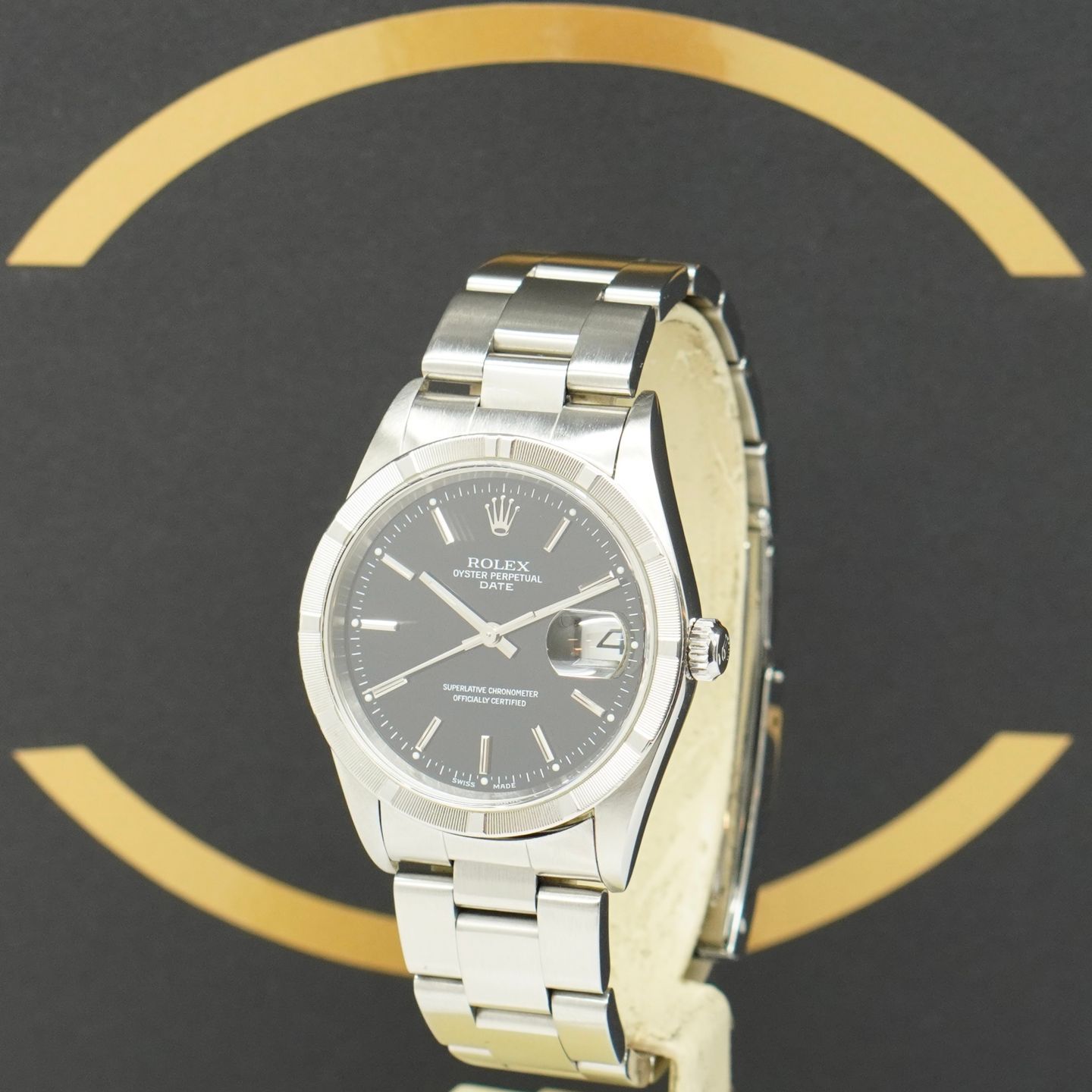 Rolex Oyster Perpetual Date 15210 (2001) - Zwart wijzerplaat 34mm Staal (2/7)