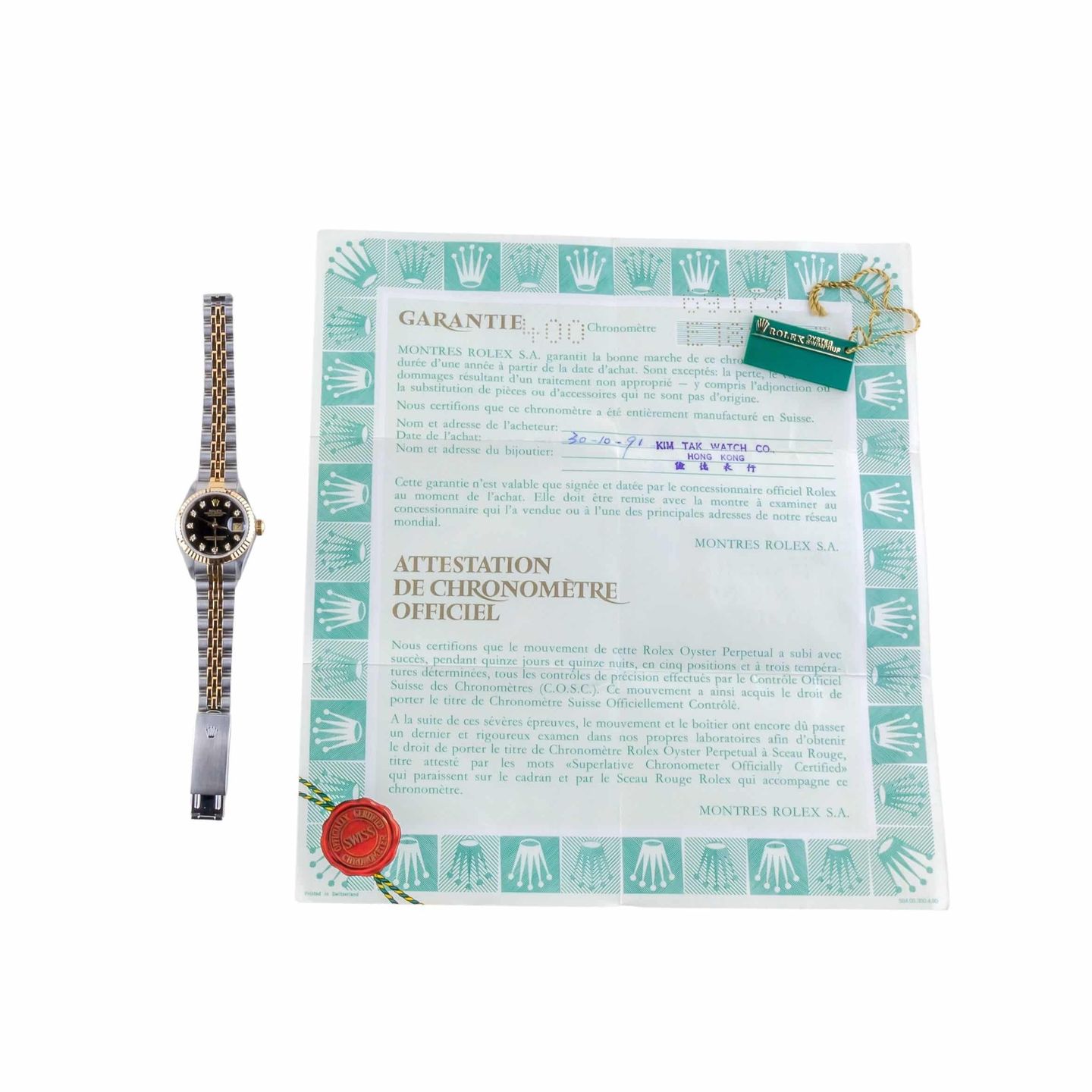 Rolex Lady-Datejust 69173 (1990) - Black dial 26 mm Gold/Steel case (8/8)