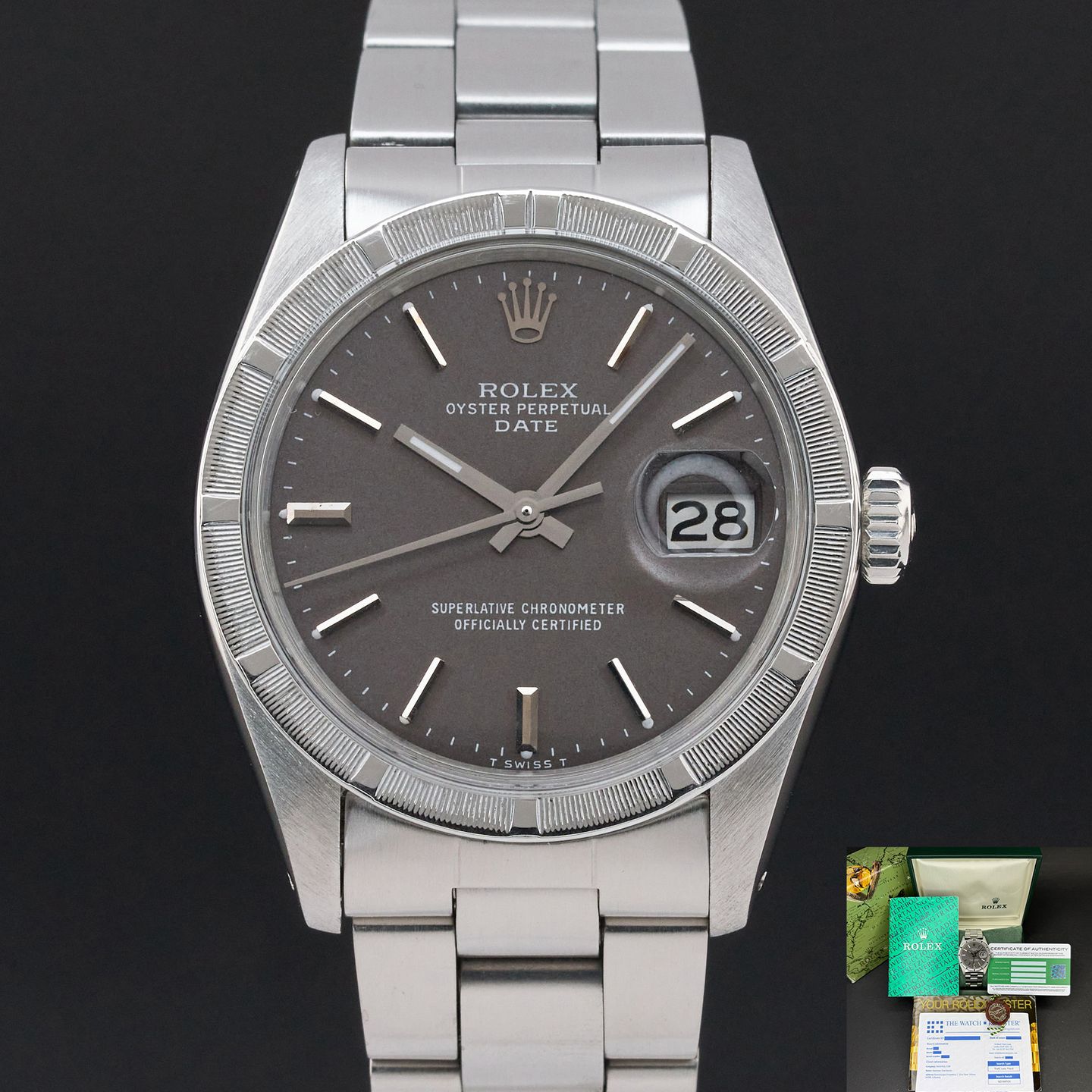 Rolex Oyster Perpetual Date 1501 (1975) - Grey dial 34 mm Steel case (1/8)