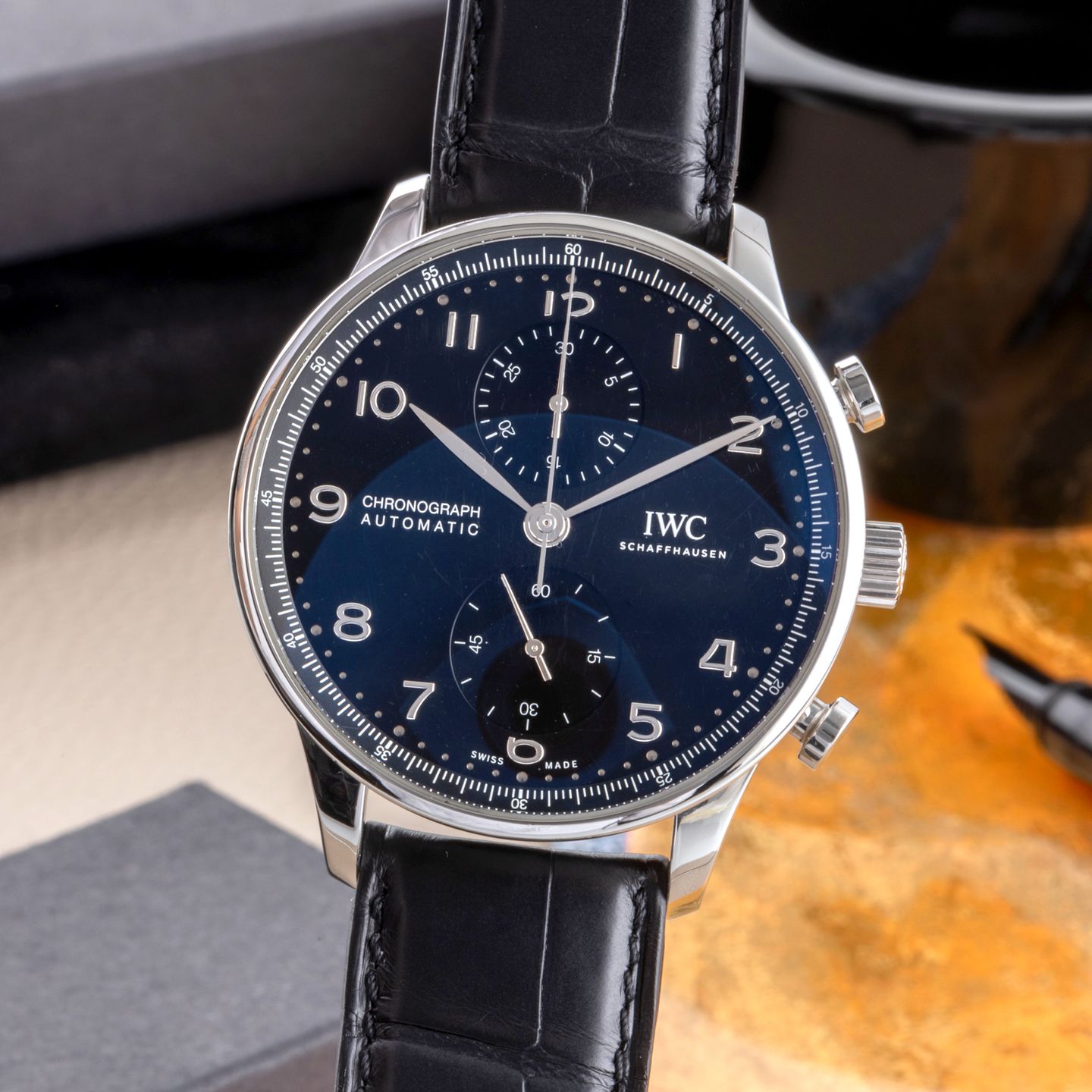 IWC Portuguese Chronograph IW371609 (2021) - Zwart wijzerplaat 41mm Staal (3/8)