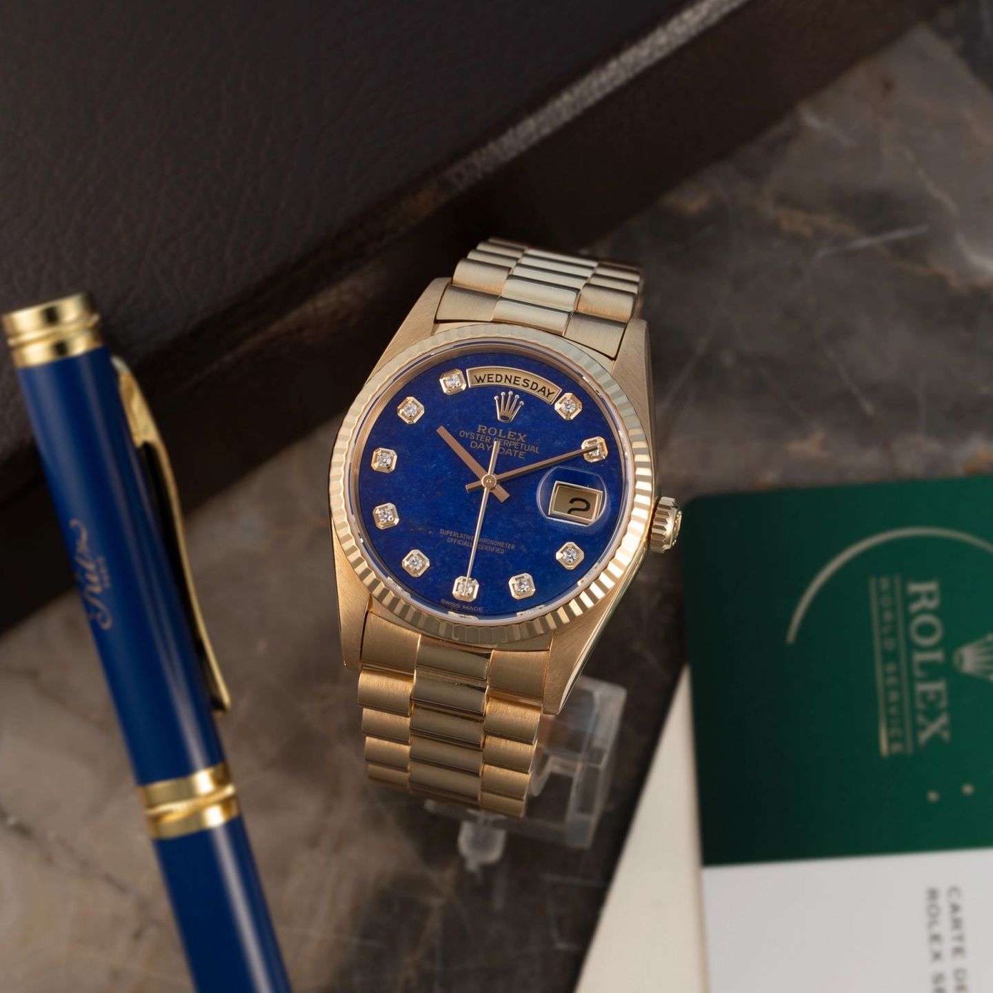 Rolex Day-Date 36 18238 (1989) - Blue dial 36 mm Yellow Gold case (3/8)