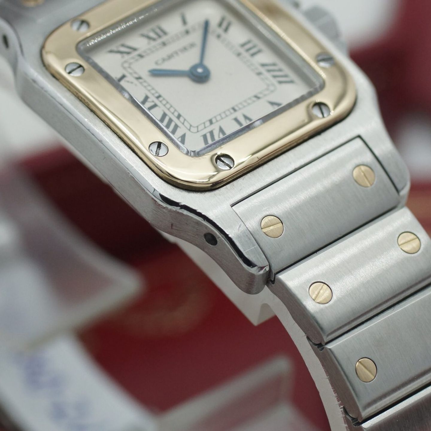 Cartier Santos Galbée 1057930 (1994) - White dial 24 mm Gold/Steel case (7/8)