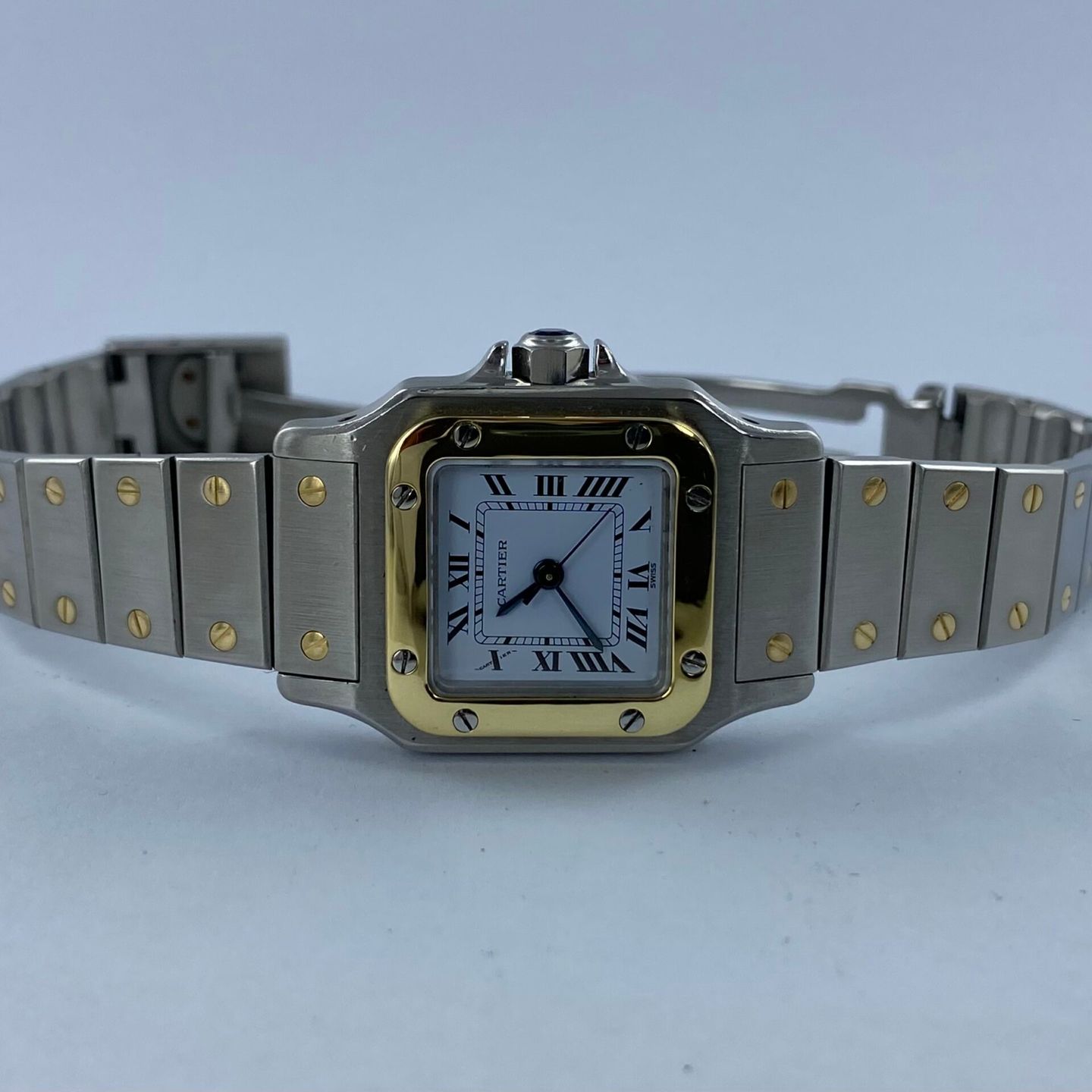 Cartier Santos 0902 (Unknown (random serial)) - White dial 24 mm Gold/Steel case (1/6)