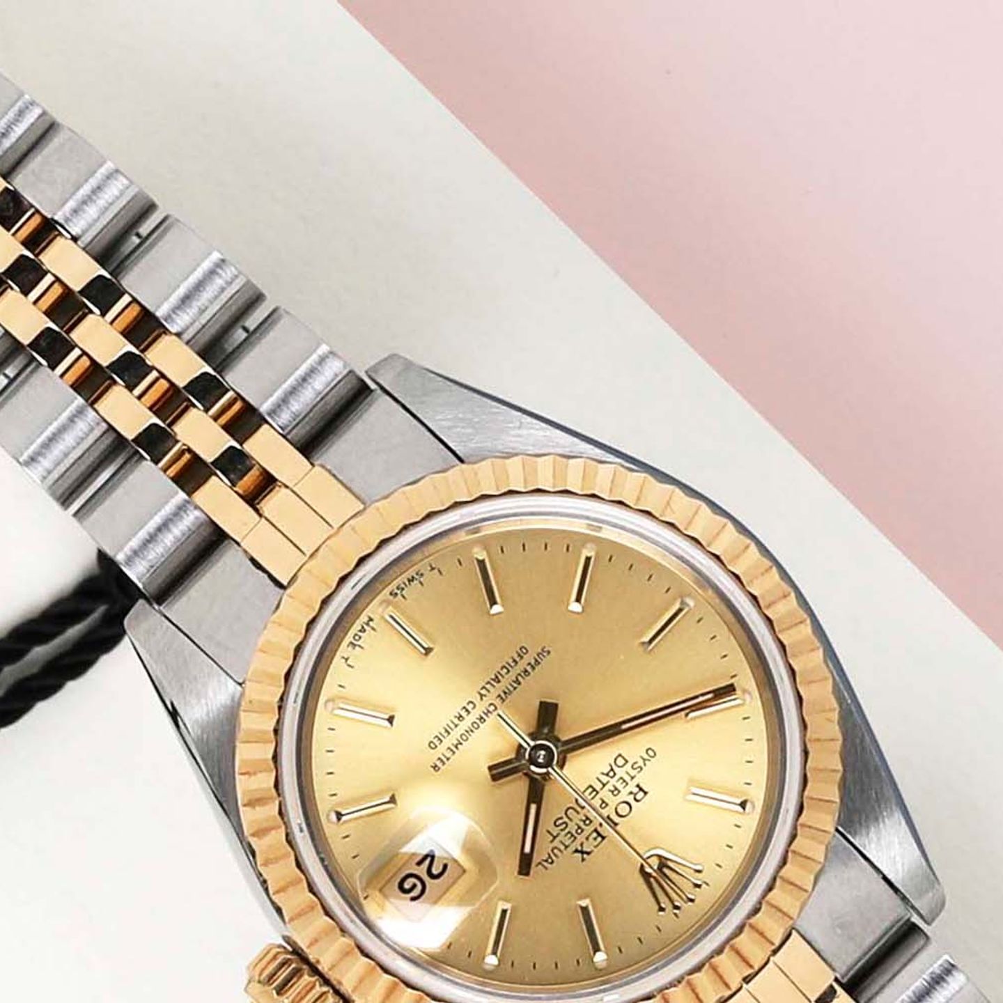 Rolex Lady-Datejust 69173 (1993) - Champagne wijzerplaat 26mm Goud/Staal (4/8)