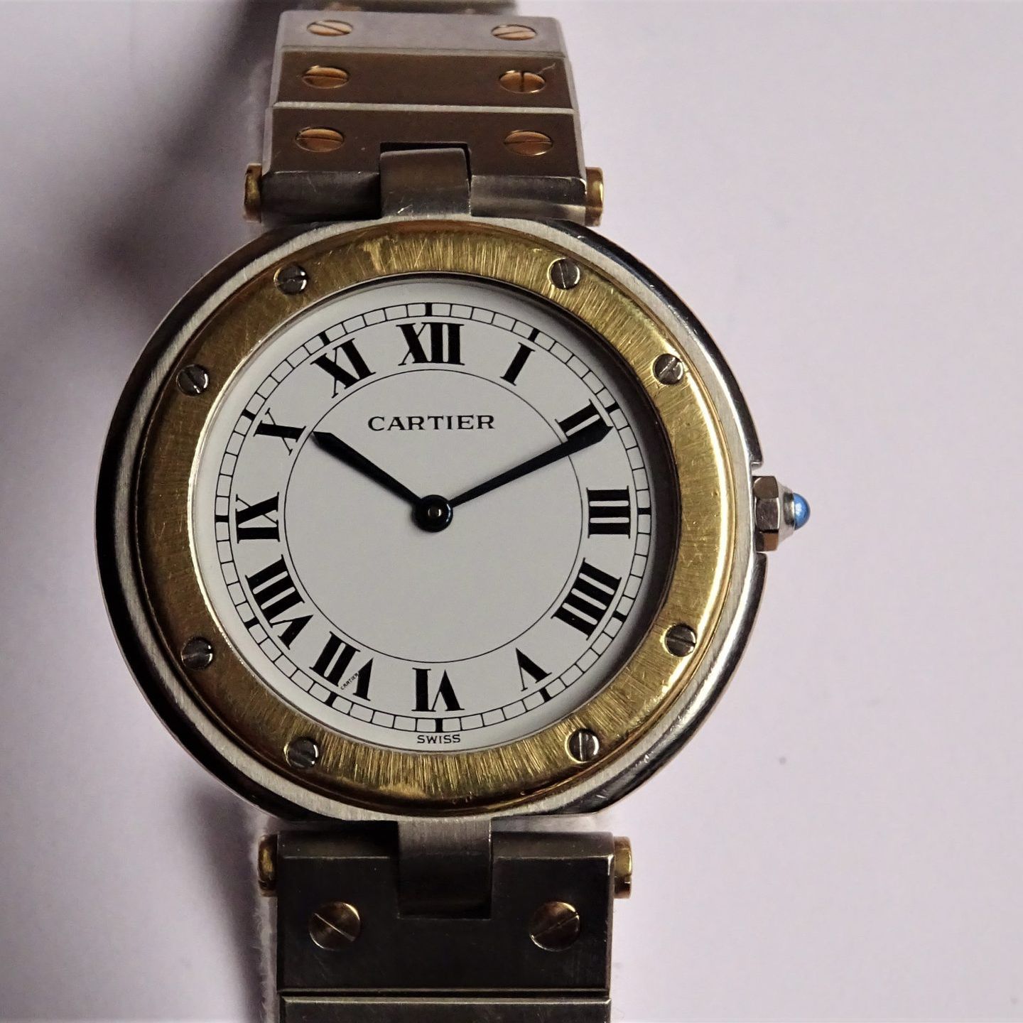 Cartier Santos 8192 (1985) - Wit wijzerplaat 33mm Goud/Staal (2/8)