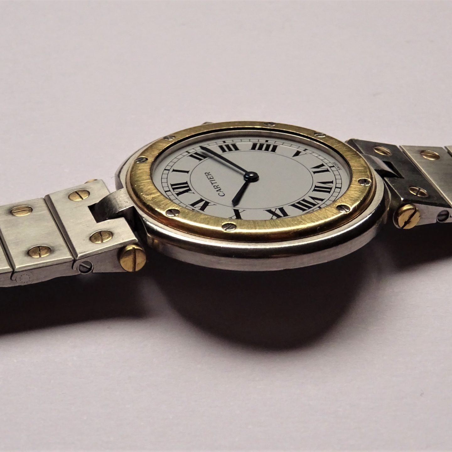 Cartier Santos 8192 (1985) - Wit wijzerplaat 33mm Goud/Staal (6/8)