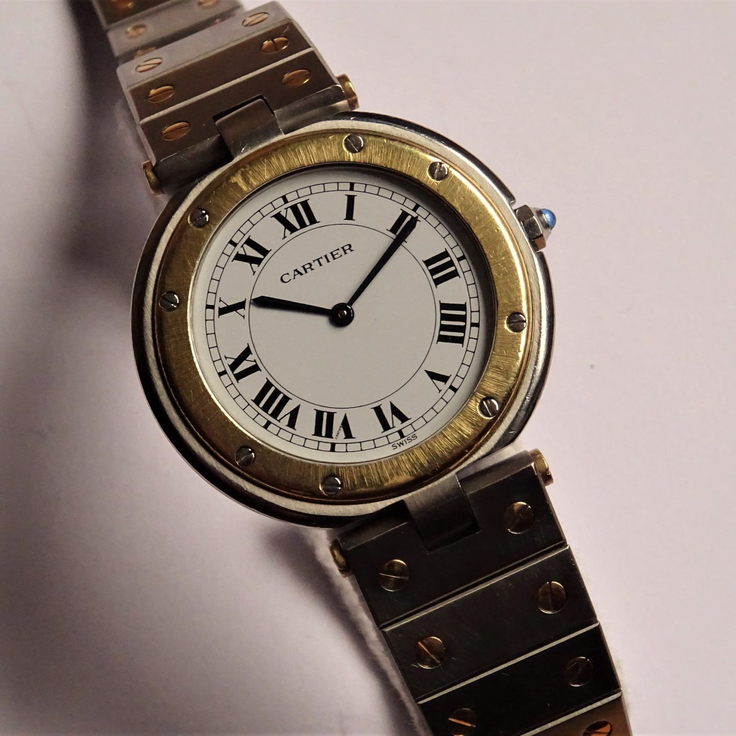 Cartier Santos 8192 (1985) - Wit wijzerplaat 33mm Goud/Staal (4/8)