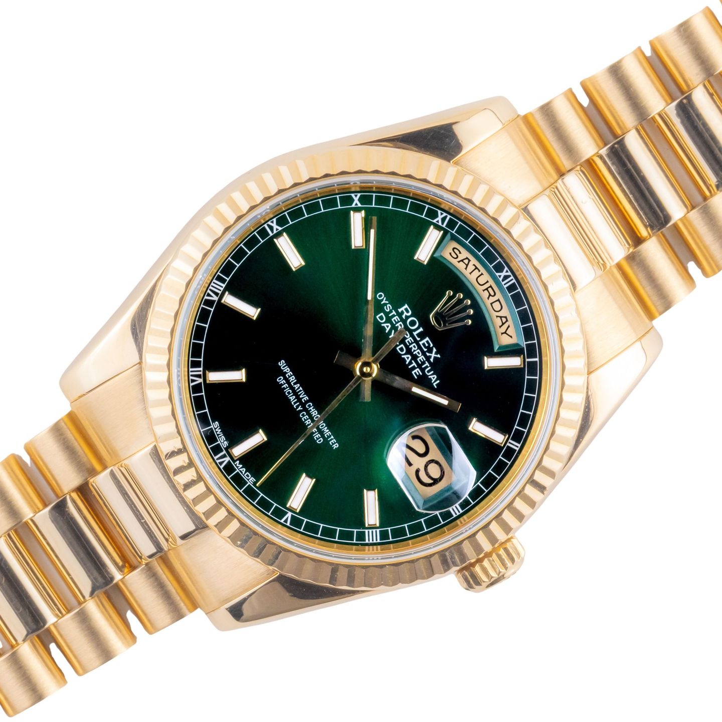 Rolex Day-Date 36 118238 (2001) - Groen wijzerplaat 36mm Geelgoud (1/8)