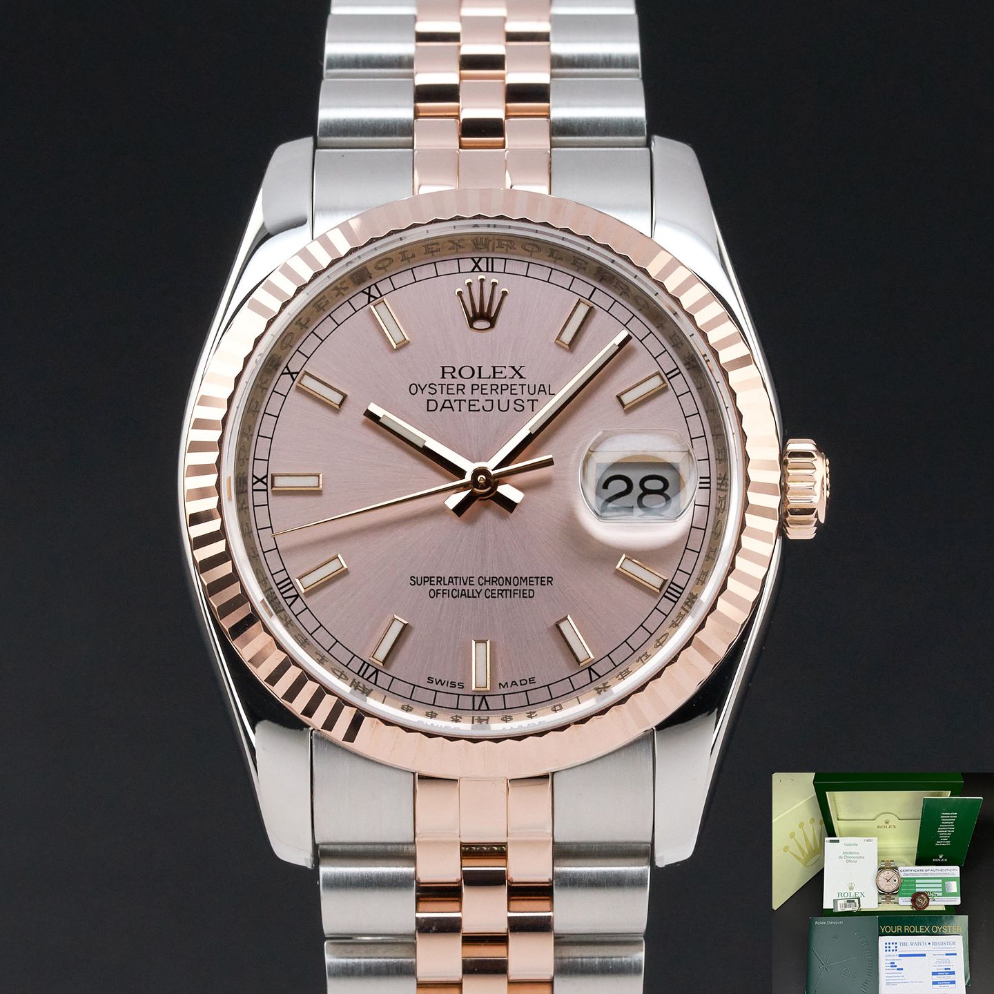 Rolex Datejust 36 116231 (2006) - Pink dial 36 mm Gold/Steel case (1/8)