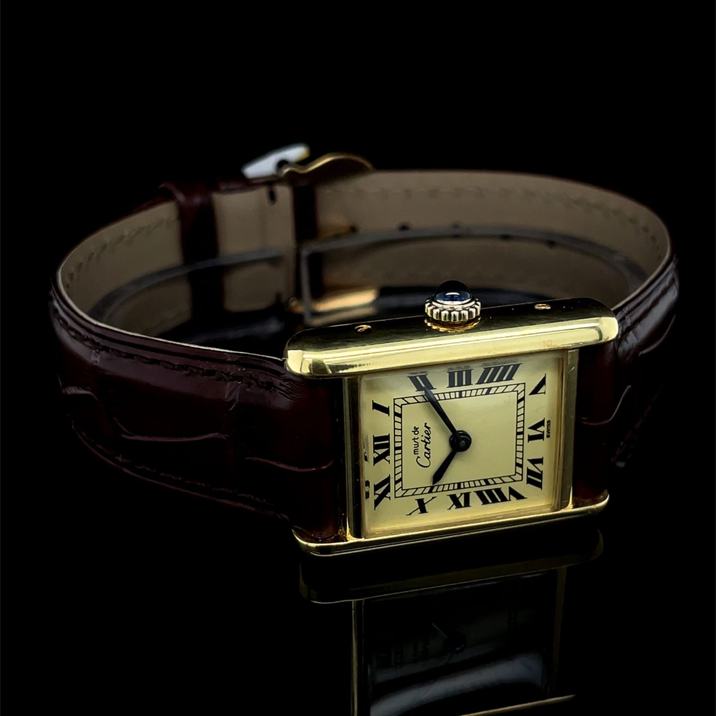 Cartier Tank Vermeil Cartier Tank Vermeil SM (Unknown (random serial)) - Yellow dial 28 mm Silver case (8/8)