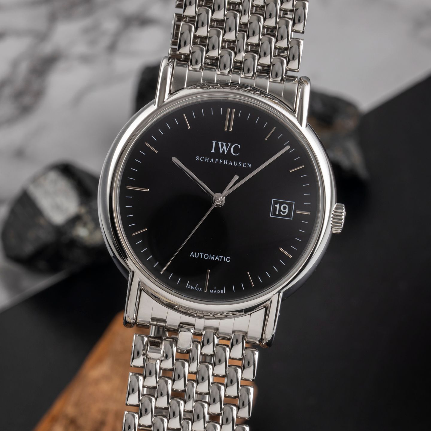 IWC Portofino Automatic IW353306 (Onbekend (willekeurig serienummer)) - Zwart wijzerplaat 38mm Staal (3/8)