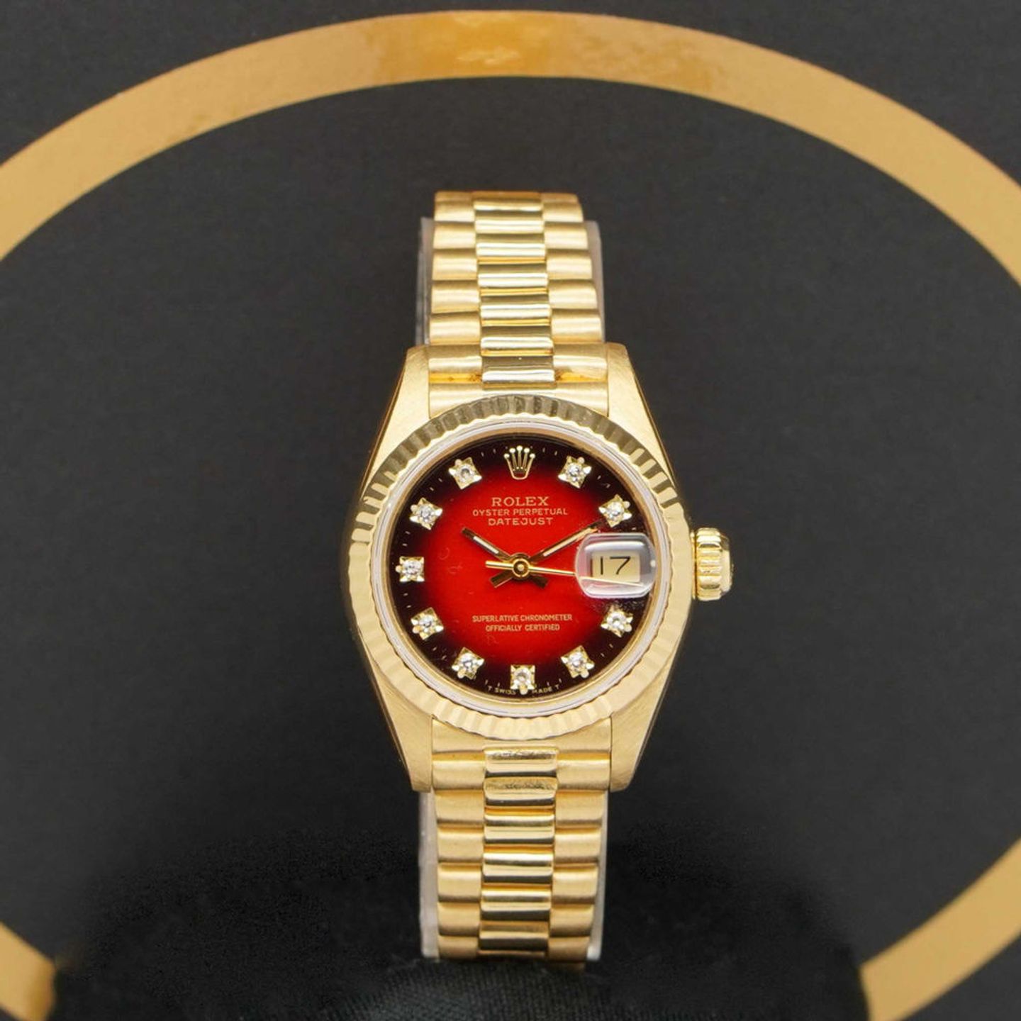 Rolex Lady-Datejust 69178 (1988) - Red dial 26 mm Yellow Gold case (1/6)