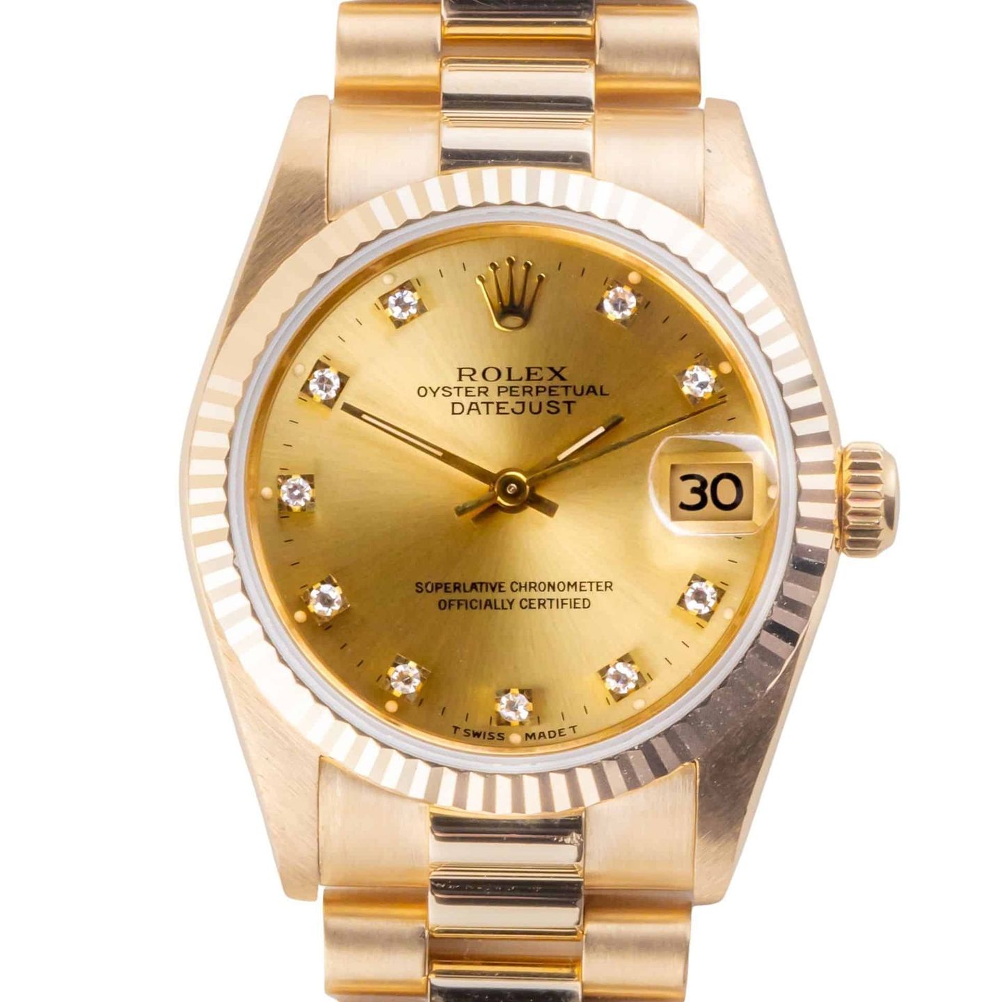 Rolex Datejust 31 68278 (1990) - Champagne dial 31 mm Yellow Gold case (3/8)