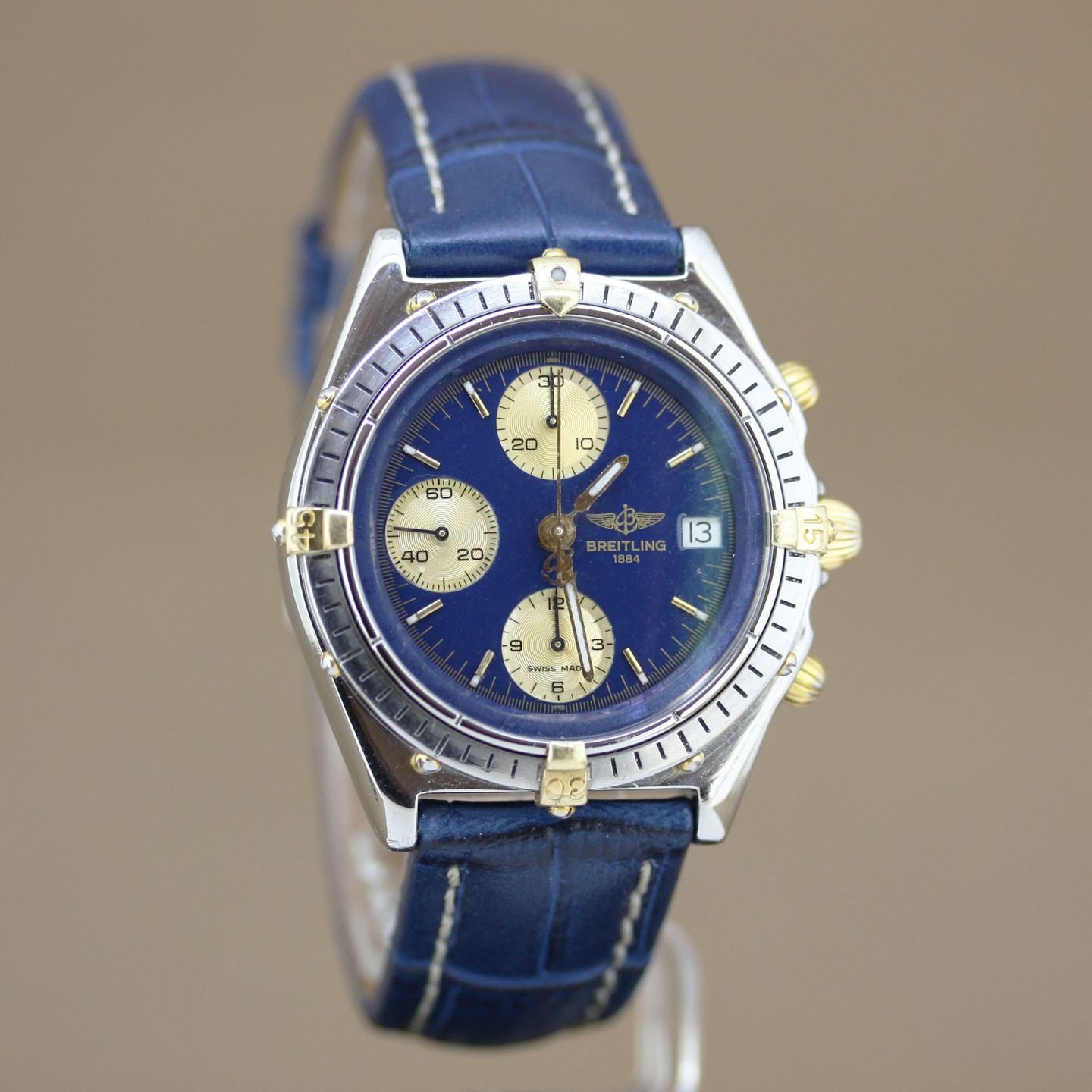 Breitling Chronomat 81950 (1985) - Blue dial 39 mm Gold/Steel case (3/8)