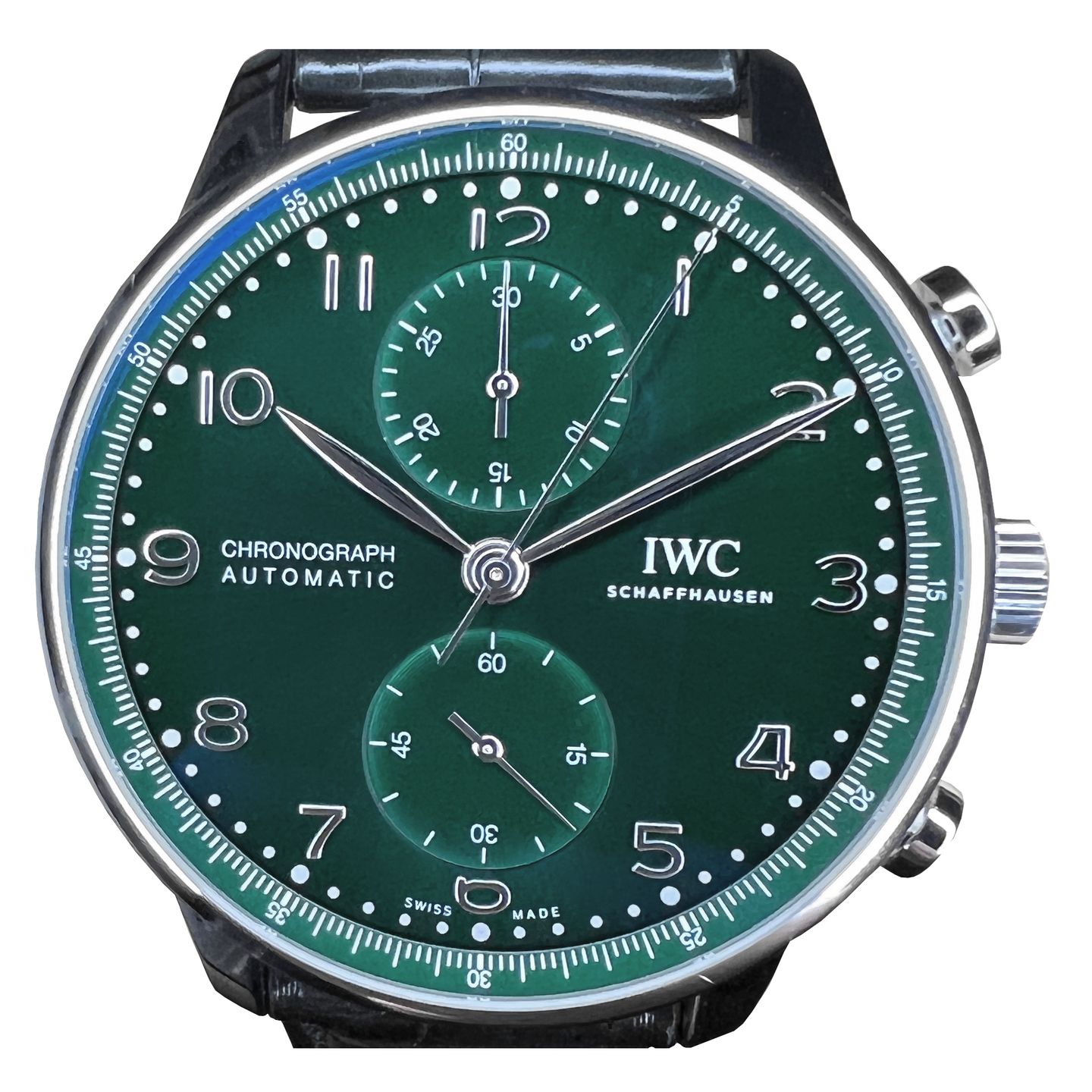 IWC Portuguese Chronograph IW371615 (2024) - Groen wijzerplaat 41mm Staal (1/8)