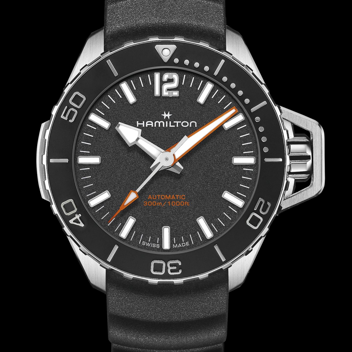 Hamilton Khaki Navy Frogman H77455330 (2024) - Zwart wijzerplaat 41mm Staal (1/4)