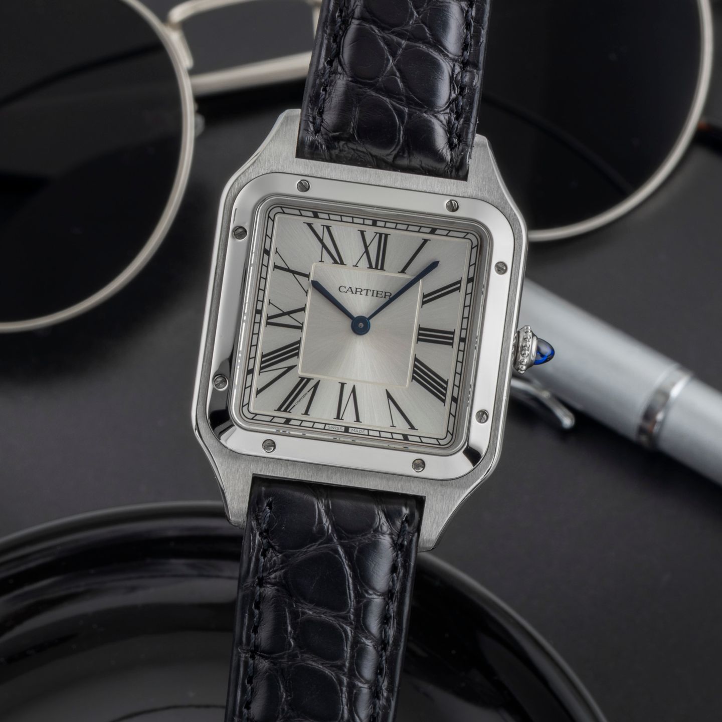 Cartier Santos Dumont WSSA0032 (Onbekend (willekeurig serienummer)) - Zilver wijzerplaat 47mm Staal (3/8)