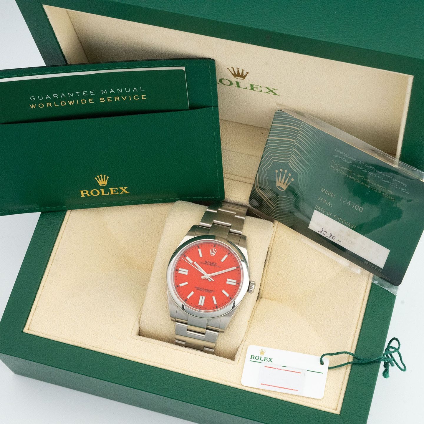 Rolex Oyster Perpetual 41 124300 (2020) - Rood wijzerplaat 41mm Staal (5/5)