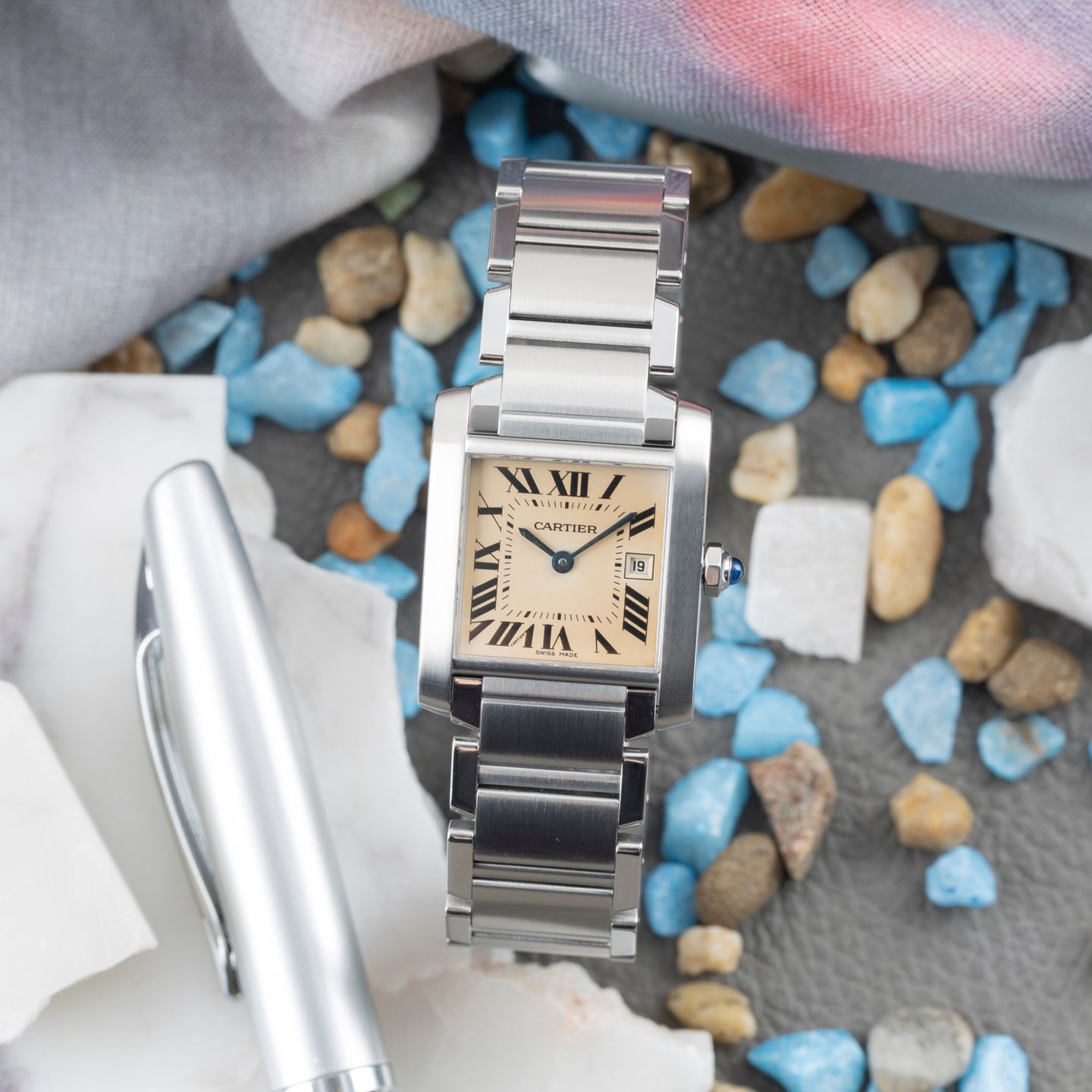 Cartier Tank Française W51011Q3 (Unknown (random serial)) - Silver dial 25 mm Steel case (1/8)