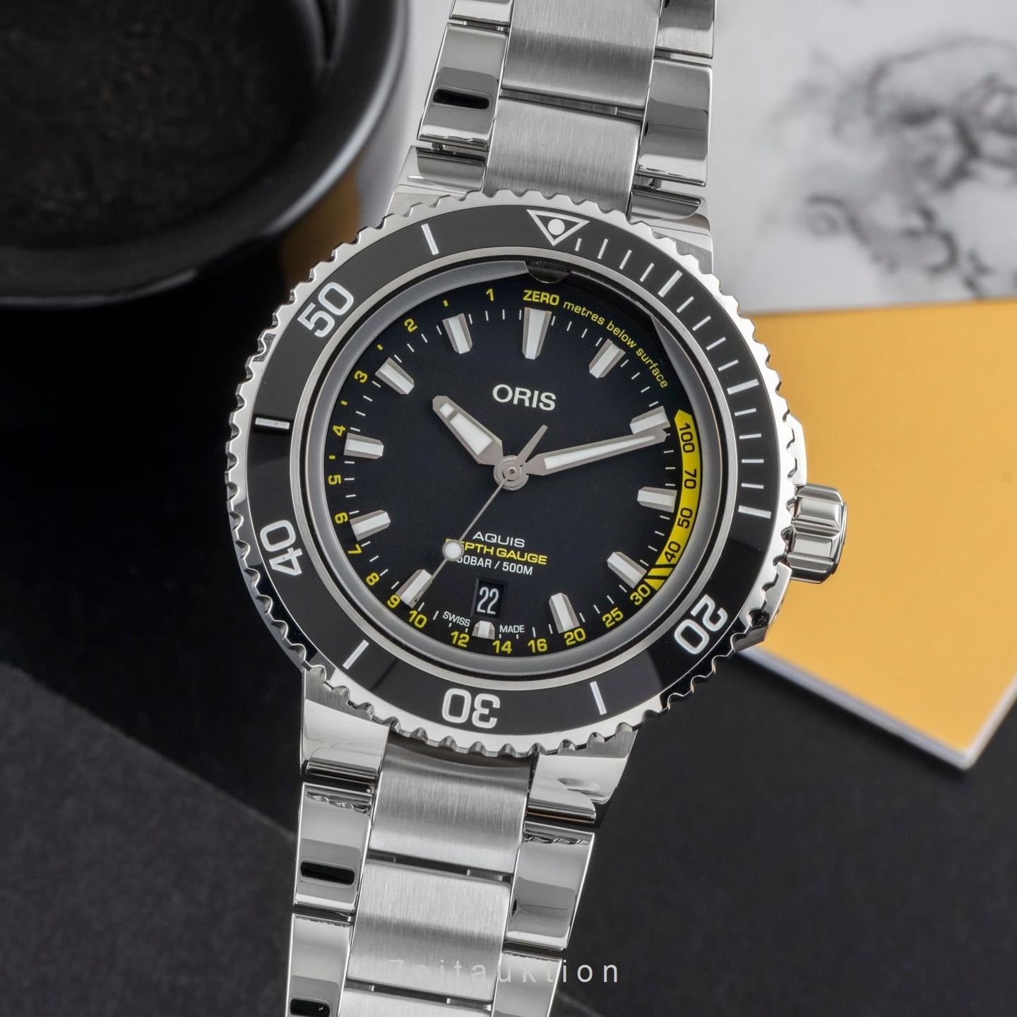 Oris Aquis Depth Gauge 01 733 7755 4154-Set MB (2023) - Zwart wijzerplaat 46mm Staal (1/8)