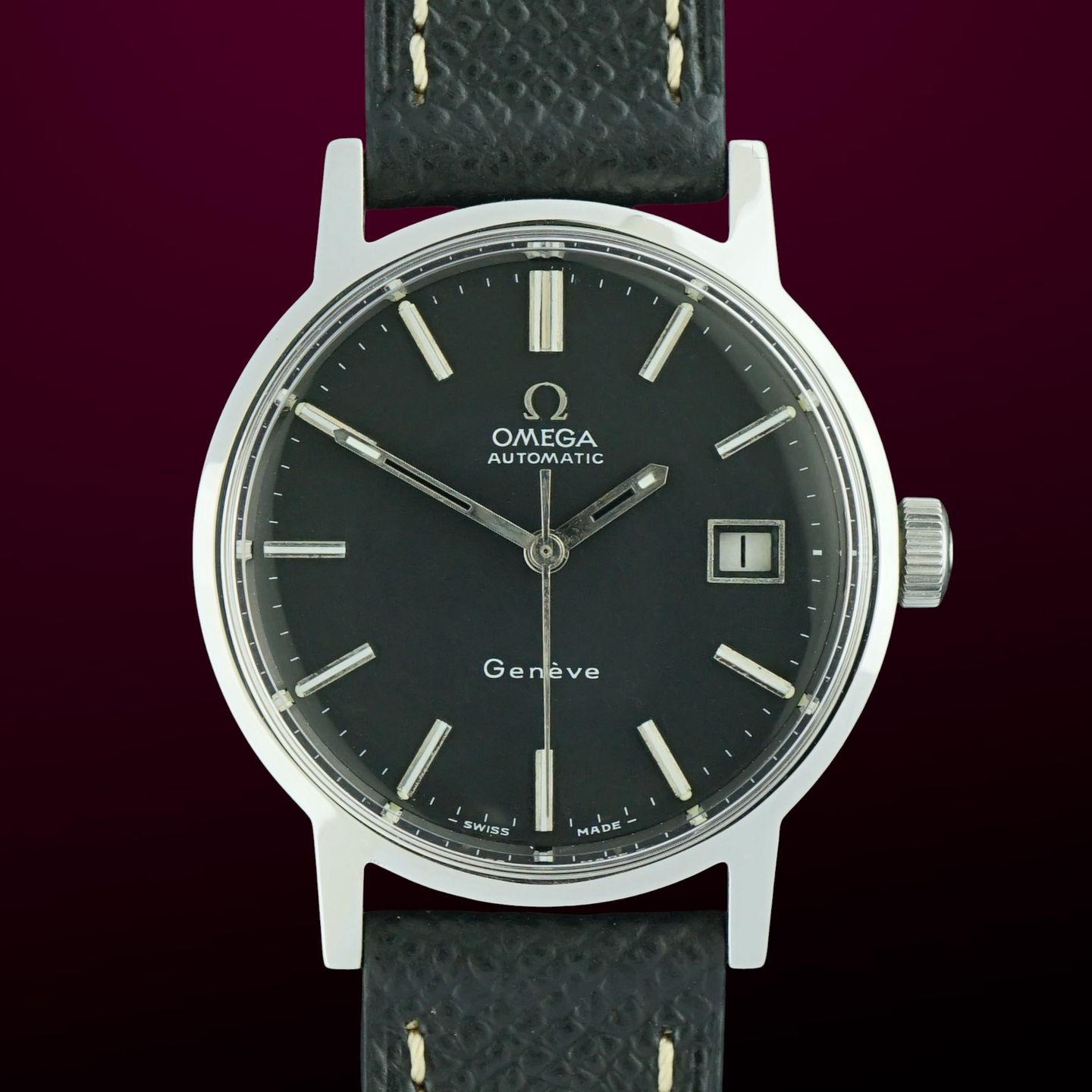 Omega Genève 166.098 (1971) - Black dial 35 mm Steel case (1/8)