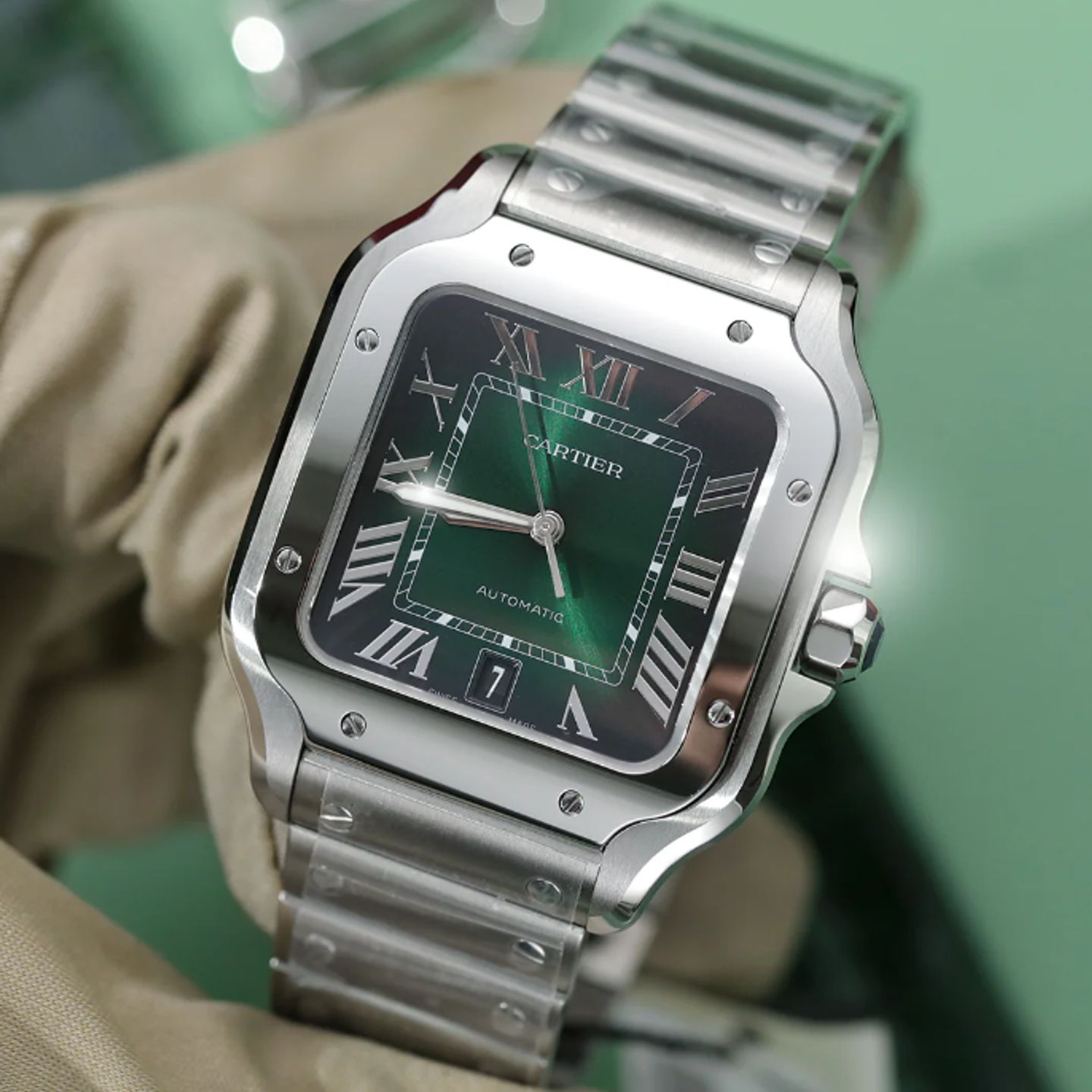 Cartier Santos WSSA0062 (2024) - Groen wijzerplaat 40mm Staal (1/4)