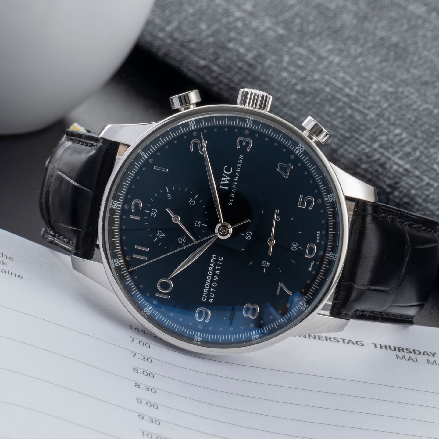 IWC Portuguese Chronograph IW371447 (Onbekend (willekeurig serienummer)) - Zwart wijzerplaat 41mm Staal (2/8)
