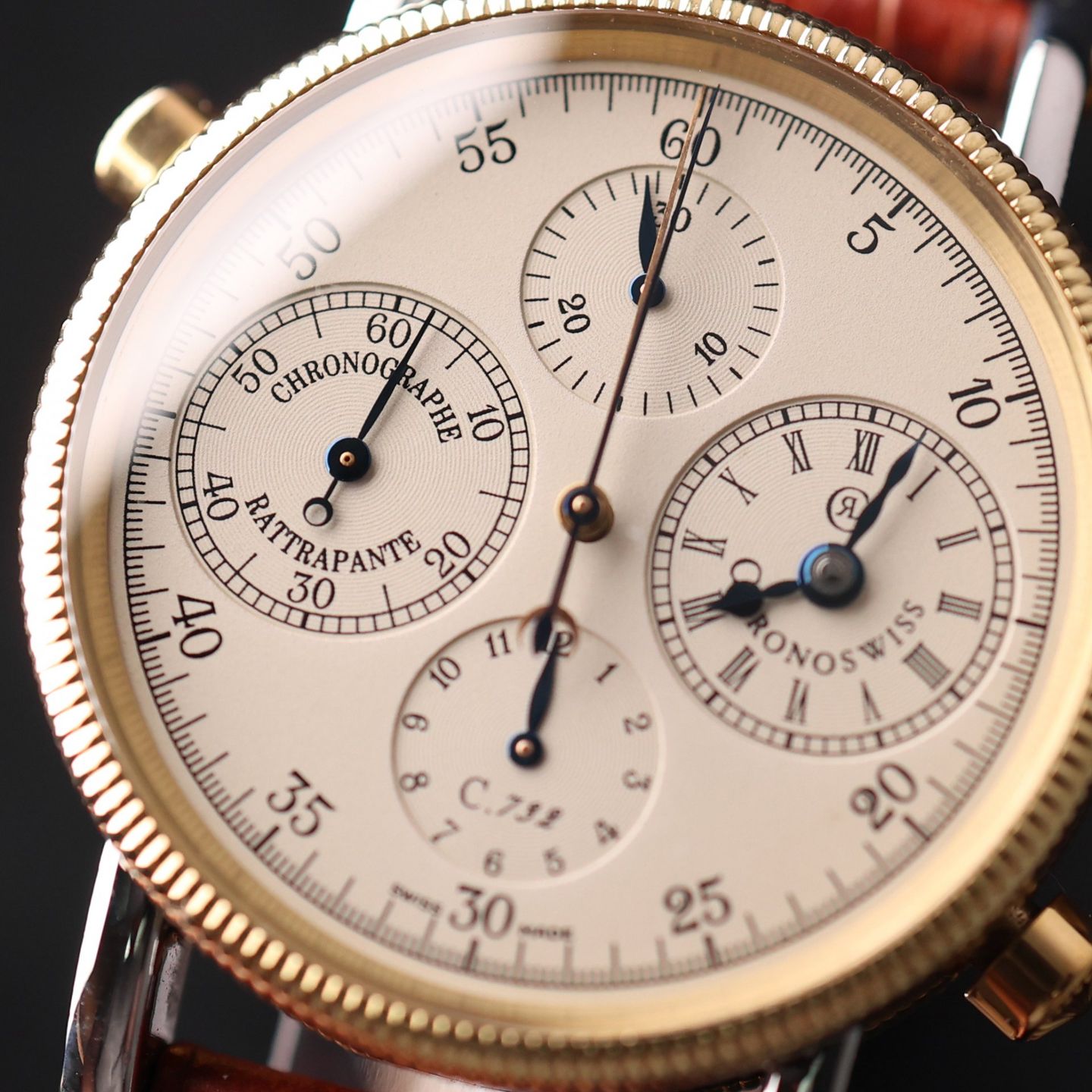 Chronoswiss Chronograph Rattrapante CH-7322 (1997) - Champagne dial 39 mm Gold/Steel case (5/6)