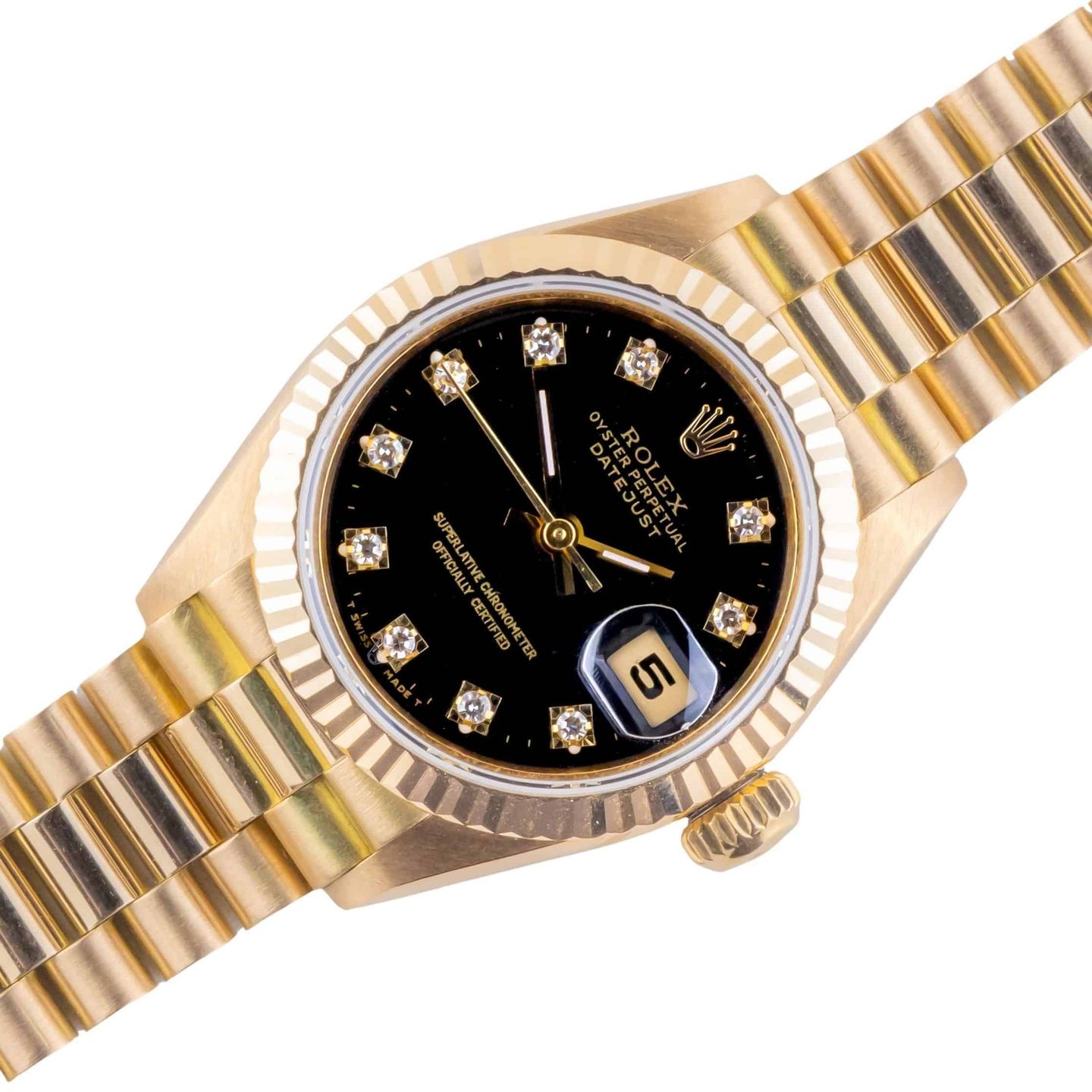 Rolex Lady-Datejust 69178 (1989) - Black dial 26 mm Yellow Gold case (1/8)