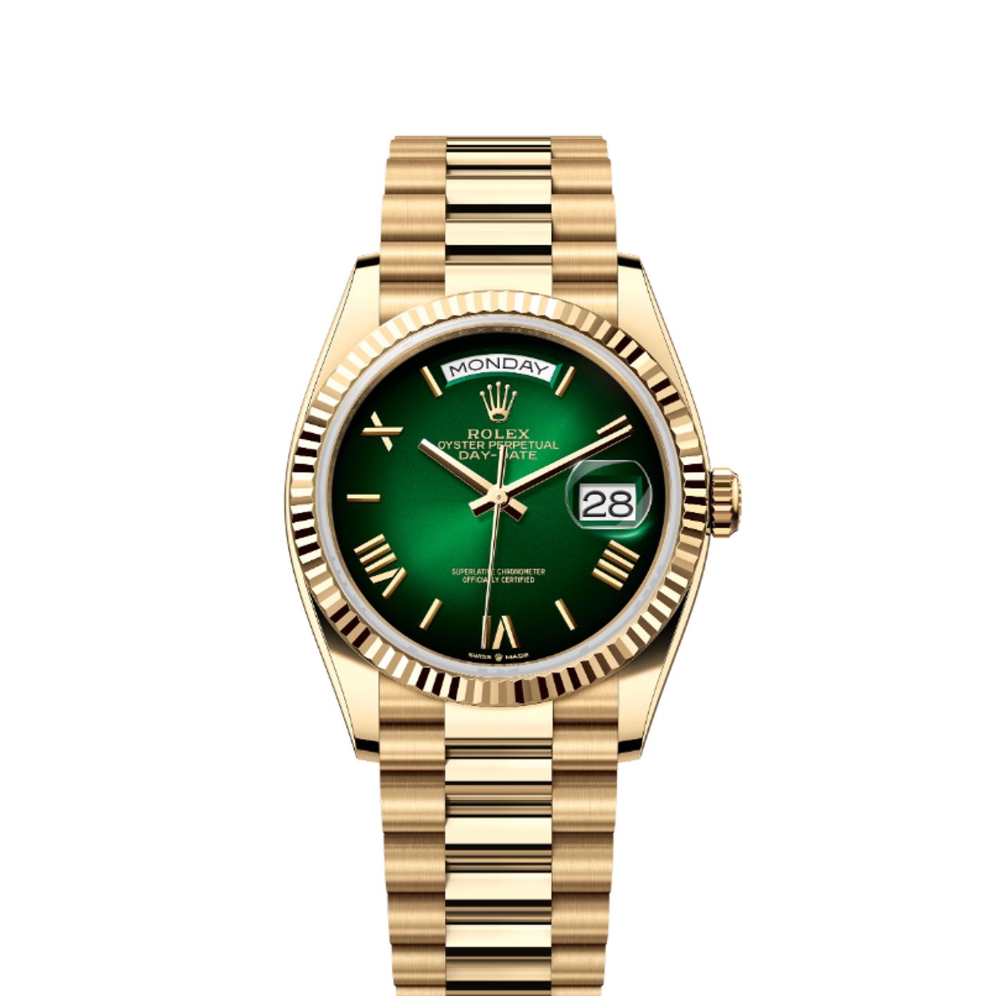 Rolex Day-Date 36 128238 (2024) - Green dial 36 mm Yellow Gold case (1/8)