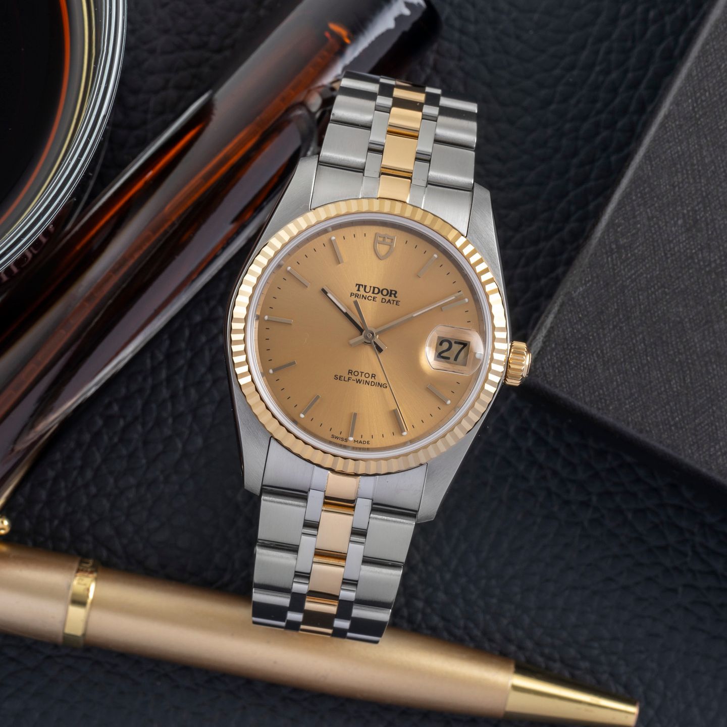 Tudor Prince Date 74033 (Onbekend (willekeurig serienummer)) - Champagne wijzerplaat 34mm Goud/Staal (1/8)