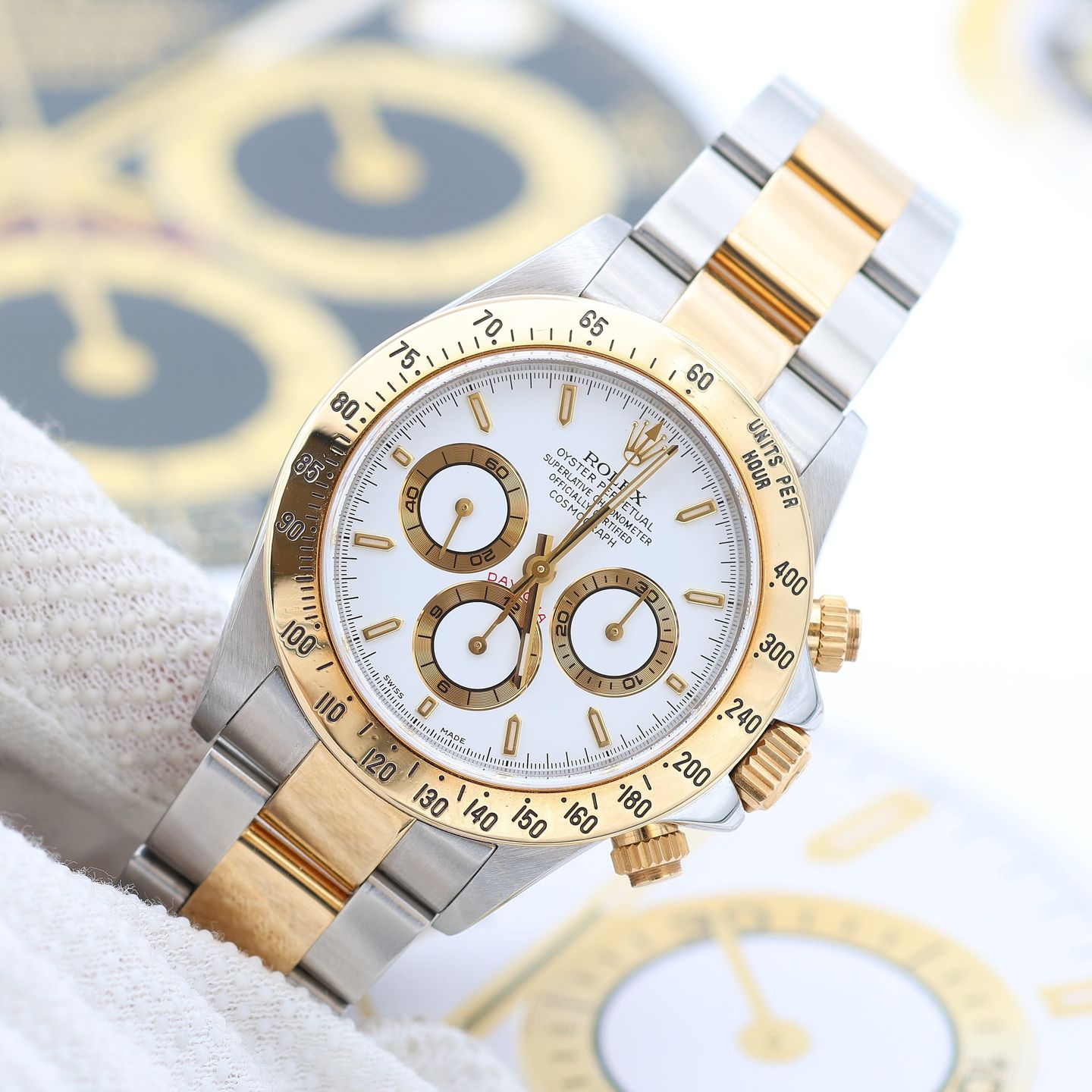 Rolex Daytona 16523 (Unknown (random serial)) - White dial 40 mm Gold/Steel case (8/8)