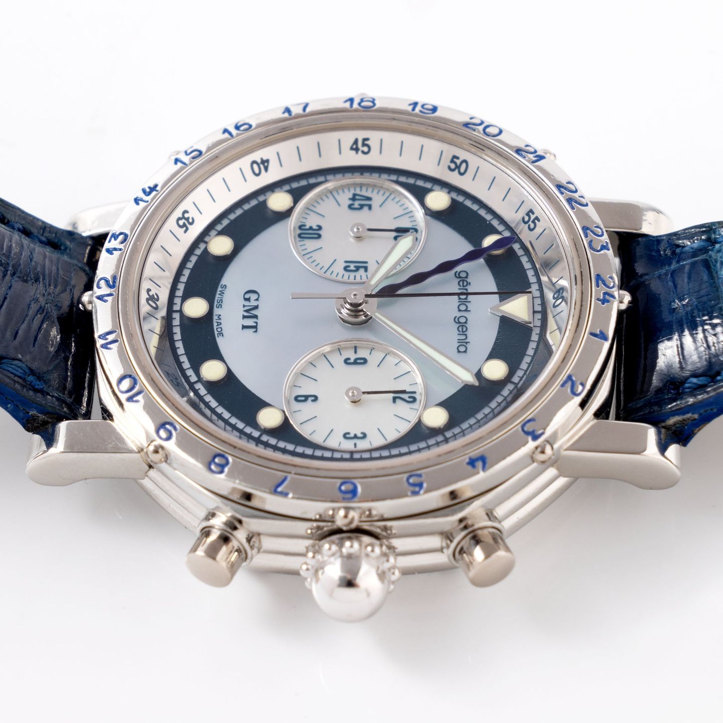 Gérald Genta Unknown G.3503.7-35 (Unknown (random serial)) - Blue dial 35 mm Platinum case (7/8)