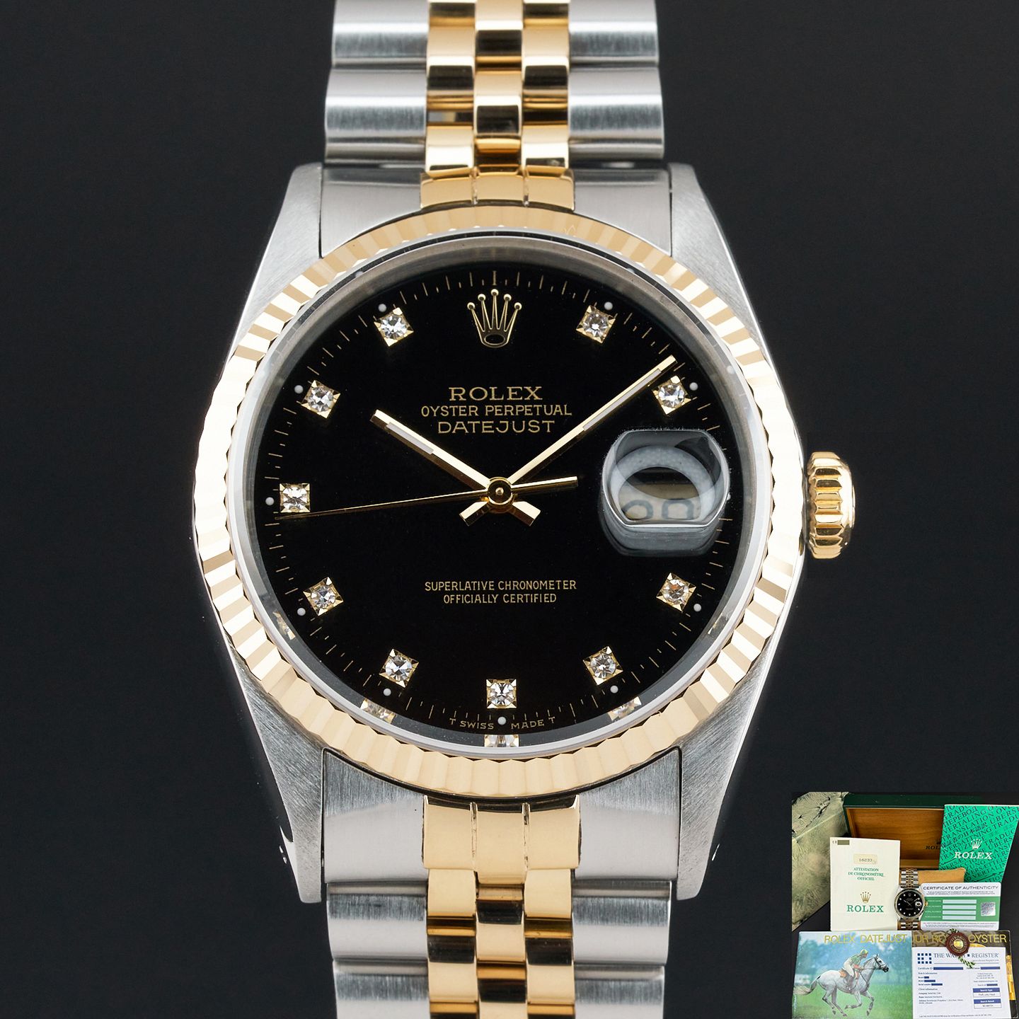 Rolex Datejust 36 16233 (1990) - Black dial 36 mm Gold/Steel case (1/8)
