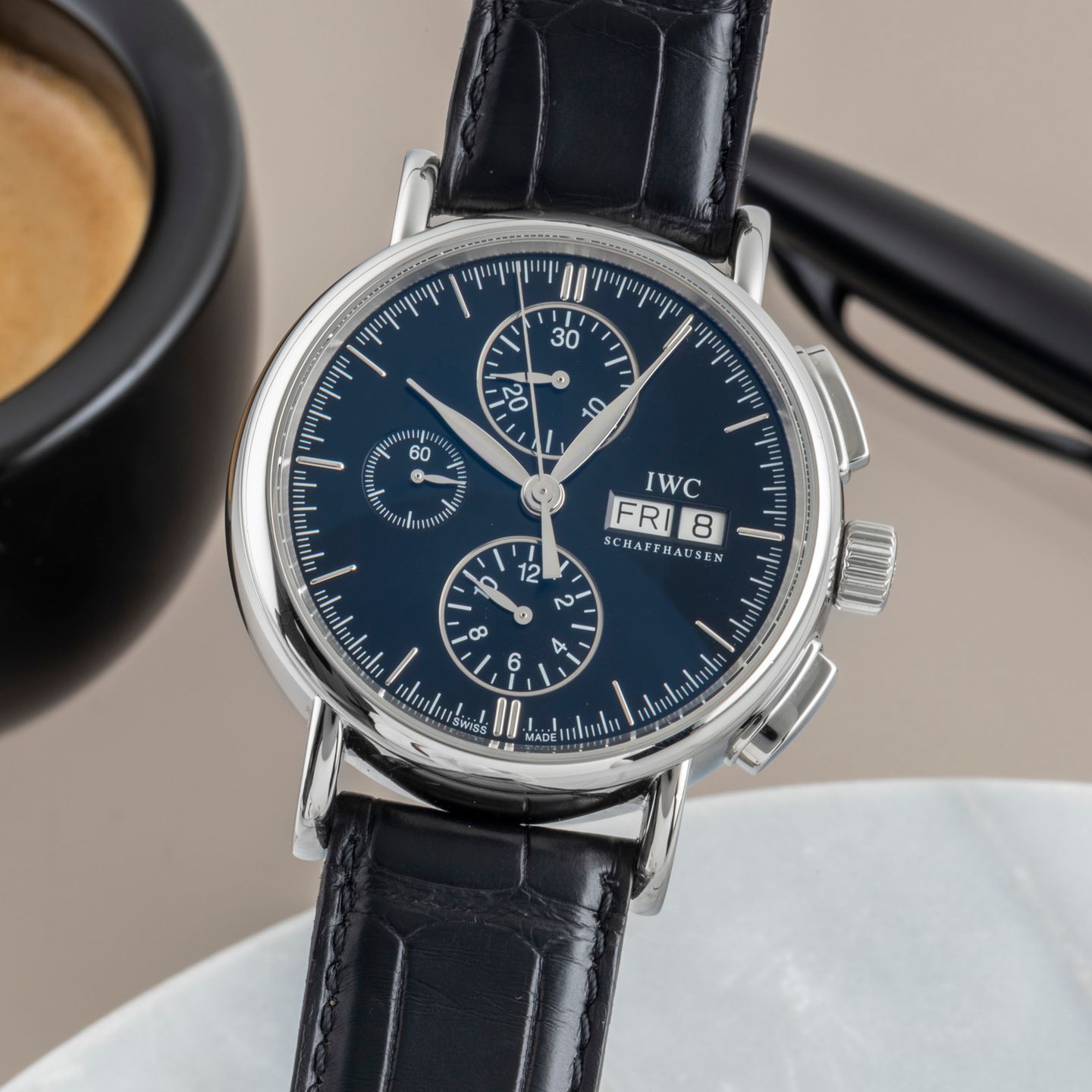 IWC Portofino Chronograph IW378303 (2010) - Black dial 41 mm Steel case (3/8)