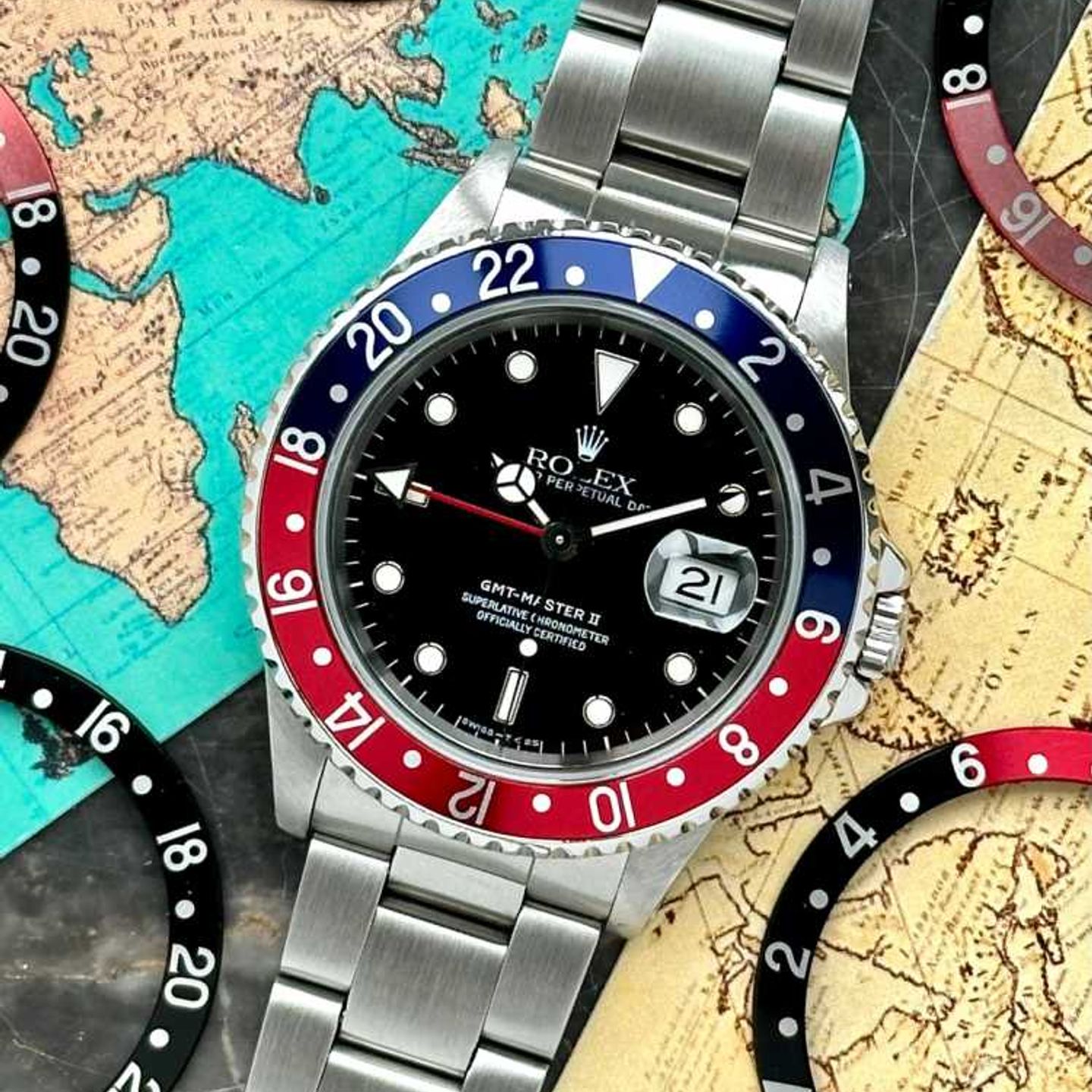 Rolex GMT-Master II 16710 (1995) - Zwart wijzerplaat 40mm Staal (1/8)