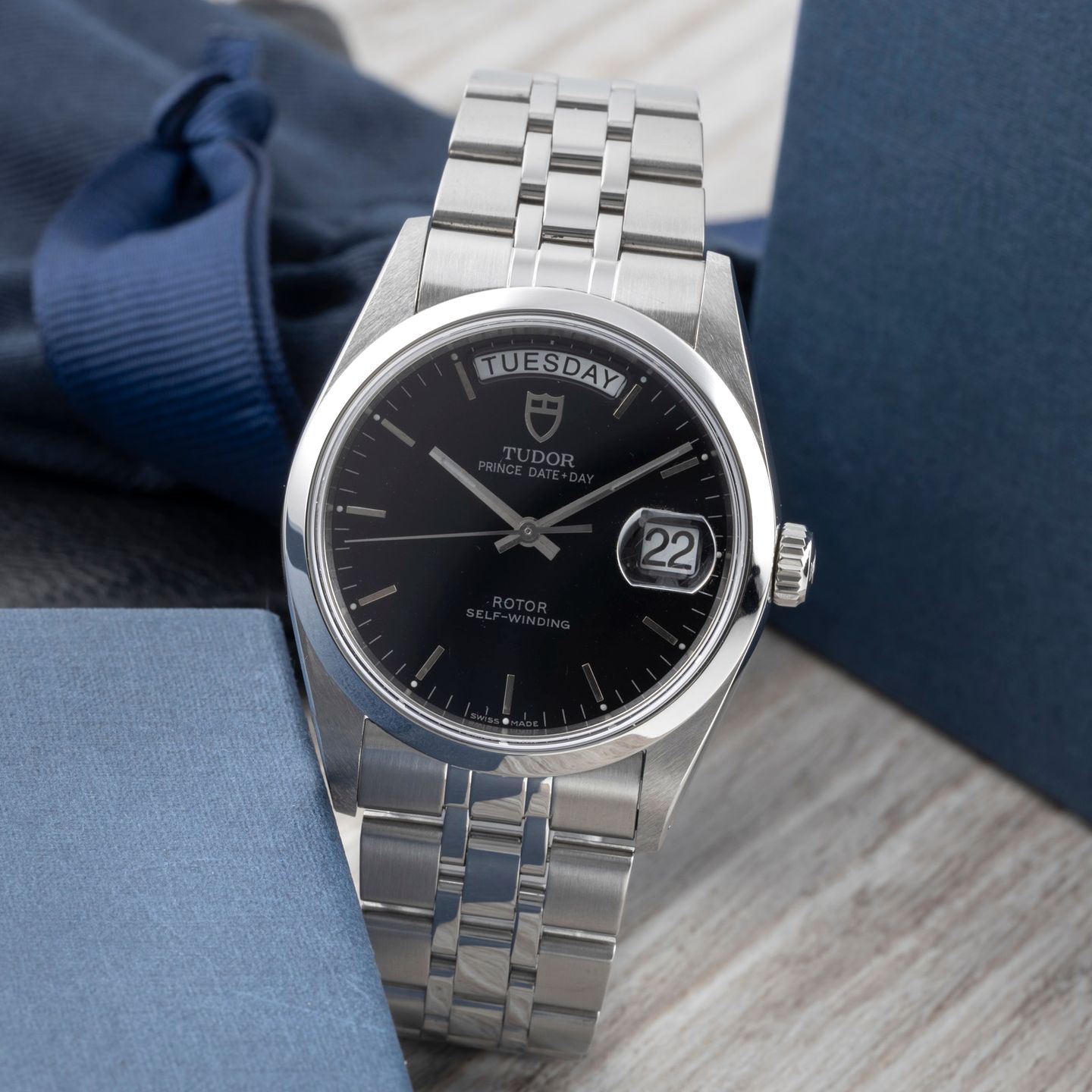 Tudor Prince Date 76200 (Onbekend (willekeurig serienummer)) - Zwart wijzerplaat 36mm Staal (1/8)