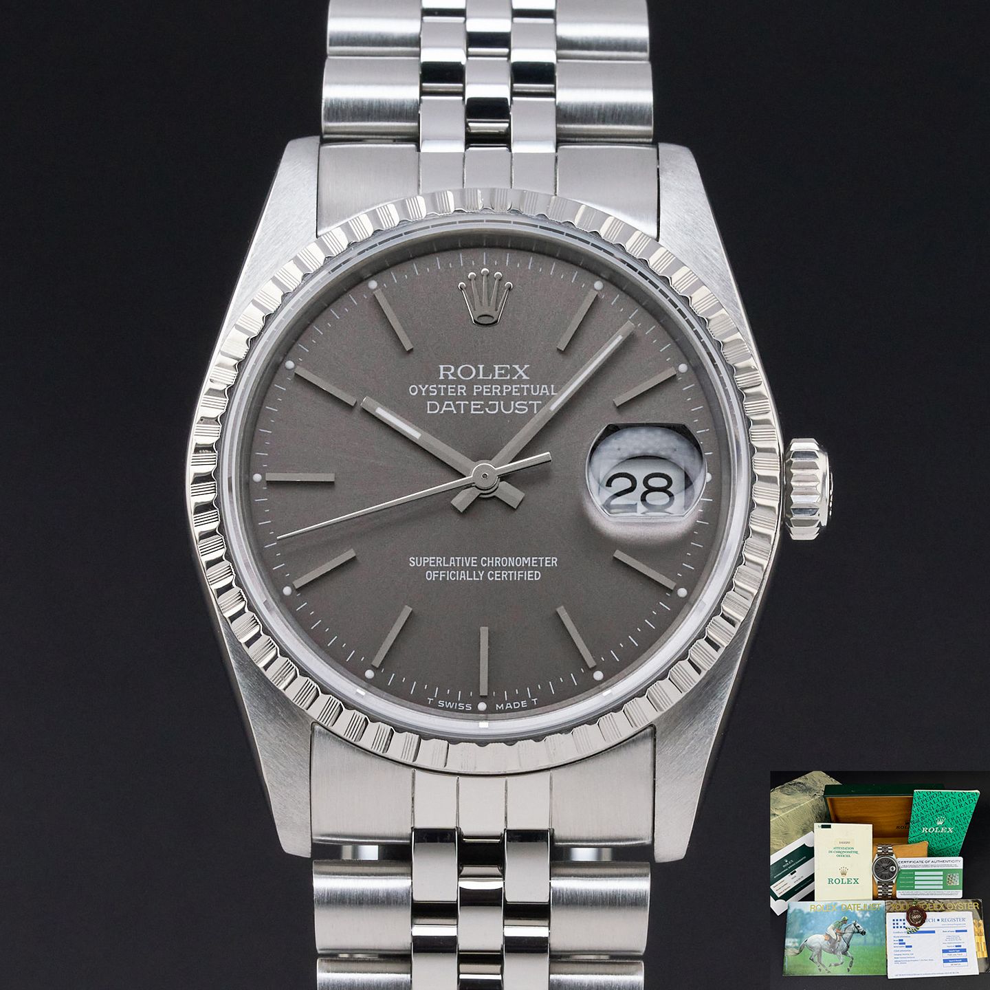 Rolex Datejust 36 16220 (1989) - Grijs wijzerplaat 36mm Staal (1/8)