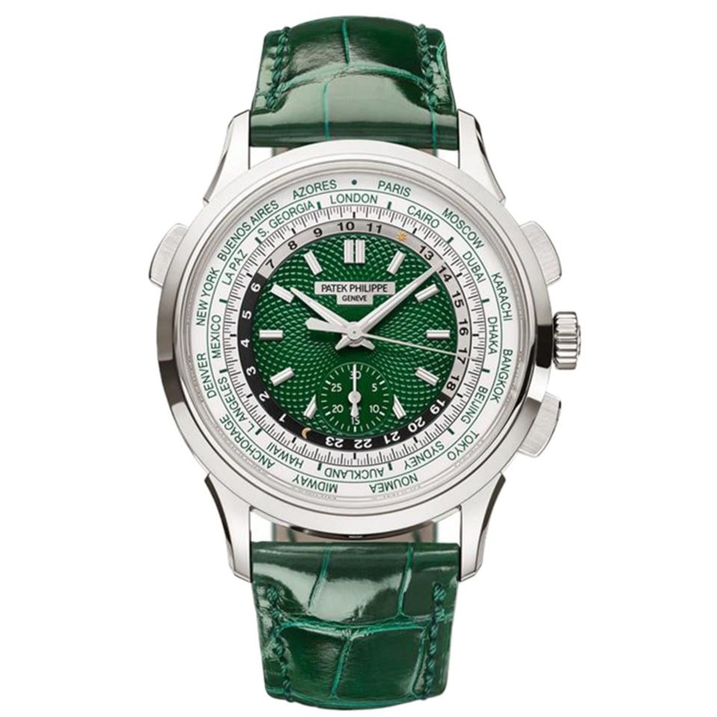 Patek Philippe World Time Chronograph 5930P-001 (2024) - Green dial 40 mm Platinum case (6/12)